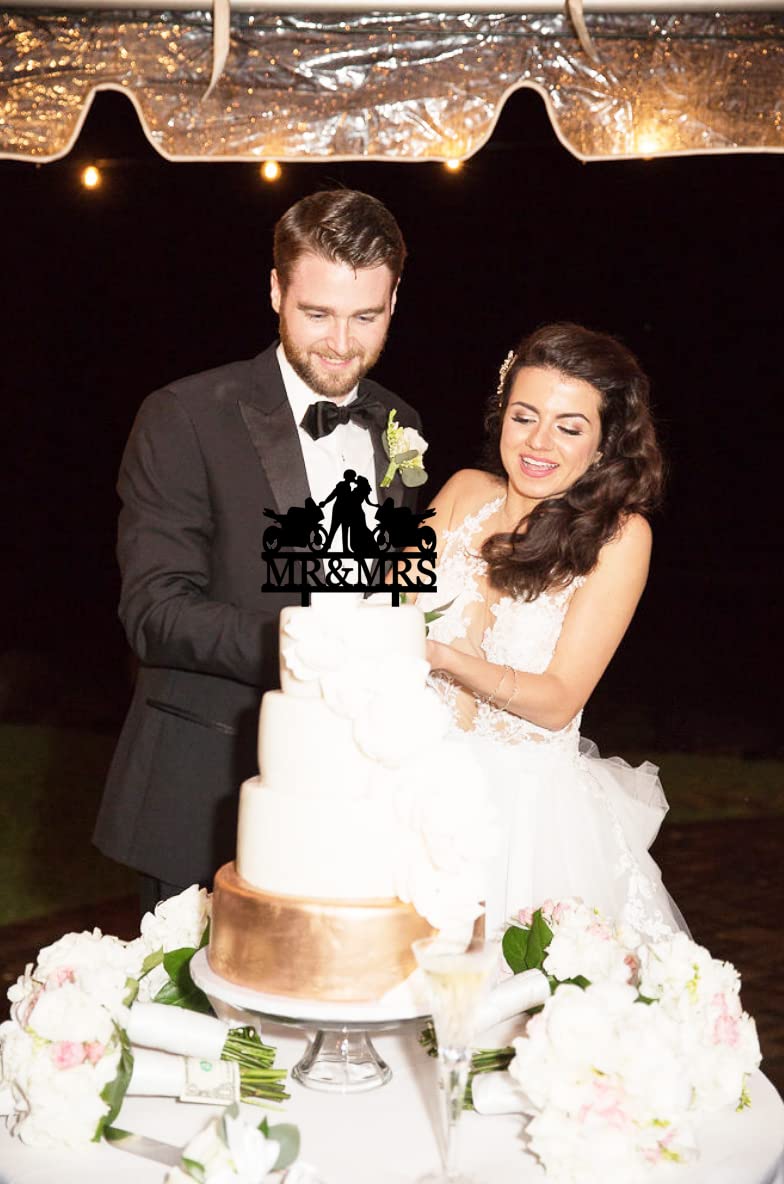 Funny Motorcycle Wedding Cake Topper - Bride & Groom Kissing for Biker Weddings
