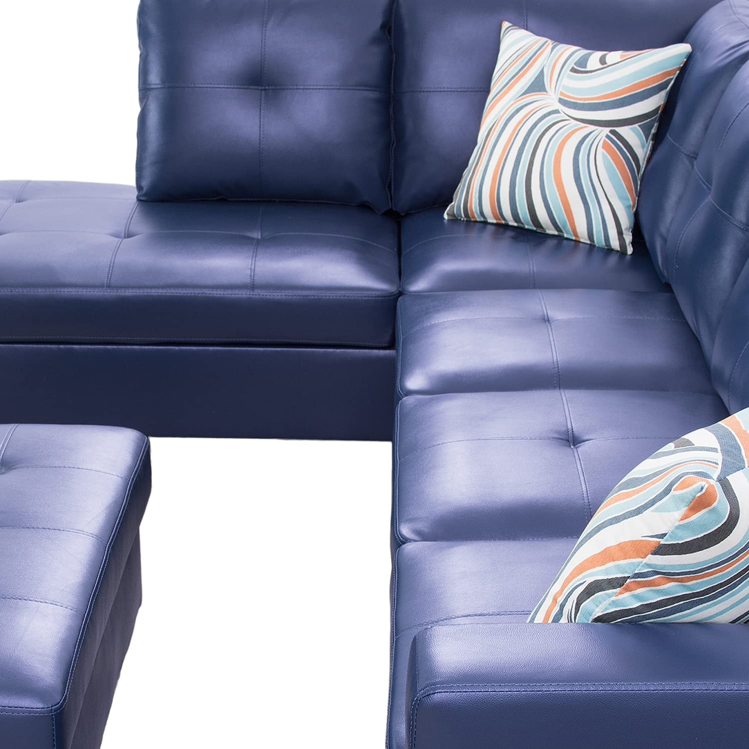 Modern L-Shaped Sectional Sofa Set for Living Room - Right Hand Facing Blue Multi-Piece Furniture | Home Decor, Lounge & Family Room Comfort | Ponliving Furniture Inc.