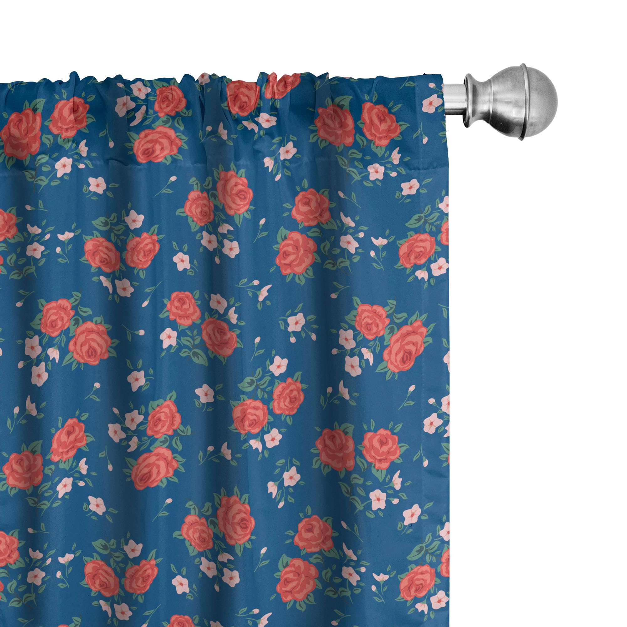 Shabby Chic Floral Window Curtains - Blue Country Style Floral Design with Fresh Picked Flowers, Lightweight 2-Panel Set (28x95 Inch) for Living Room & Bedroom - Rod Pocket Jade Green Home Decor