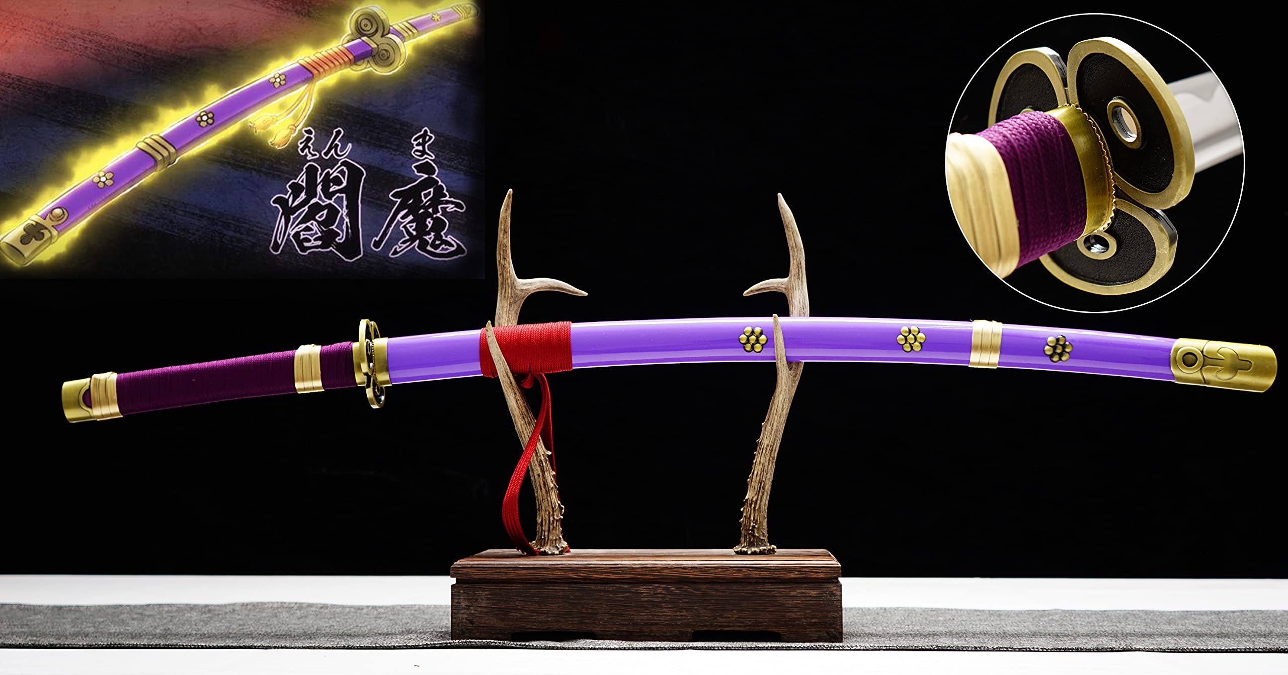 Roronoa Zoro YAMA ENMA & Ameno Habakiri Replica Sword - Carbon Steel Anime Cosplay Weapon for One Piece Fans | Perfect for Costume, Display & Collecting