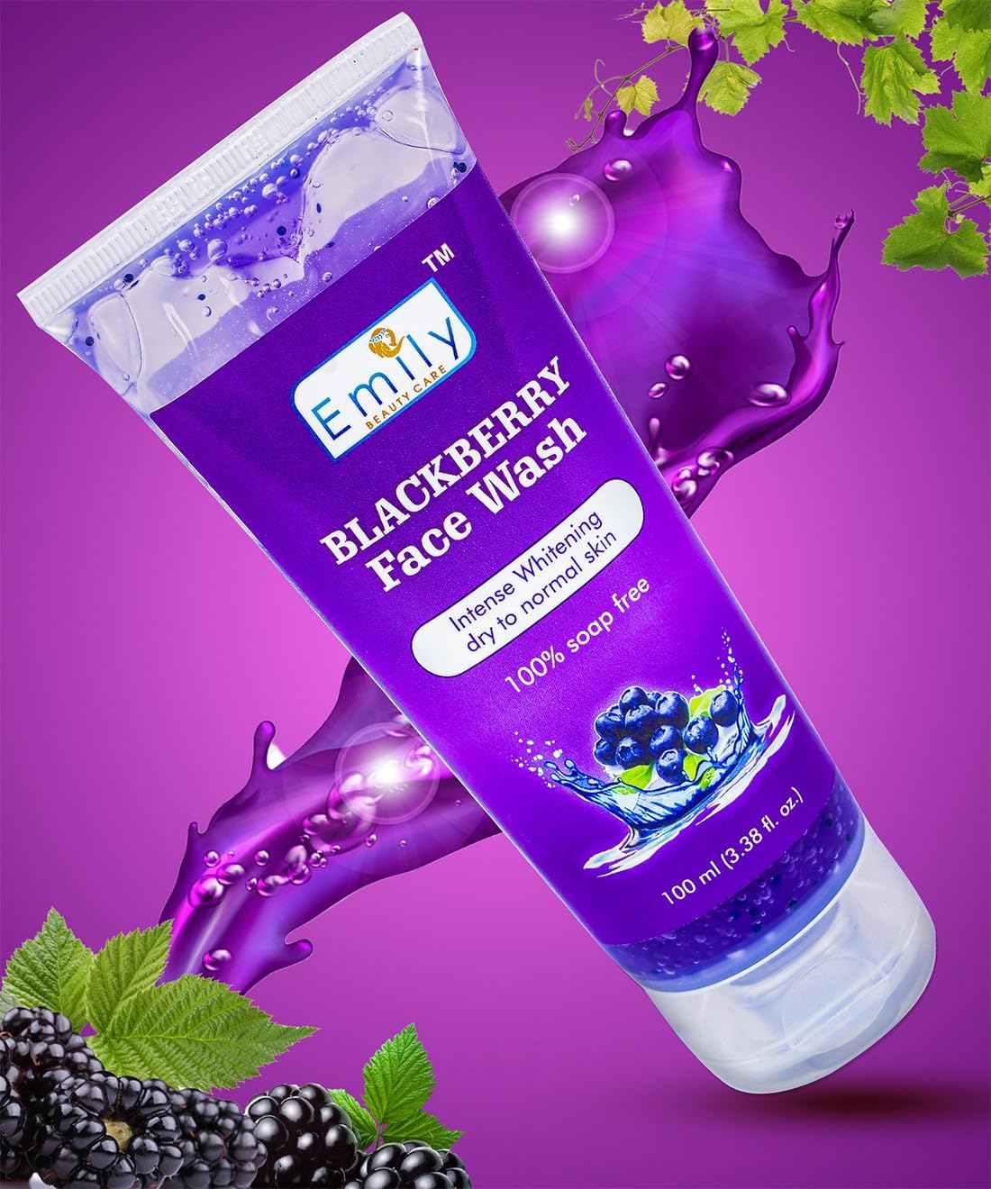 Emily Intense Whitening Blueberry Face Wash with Natural Blueberry Extracts - Brightening & Cleansing Facial Cleanser for Men & Women (100ml) | Perfect for Daily Skincare Routine & Acne-Prone Skin