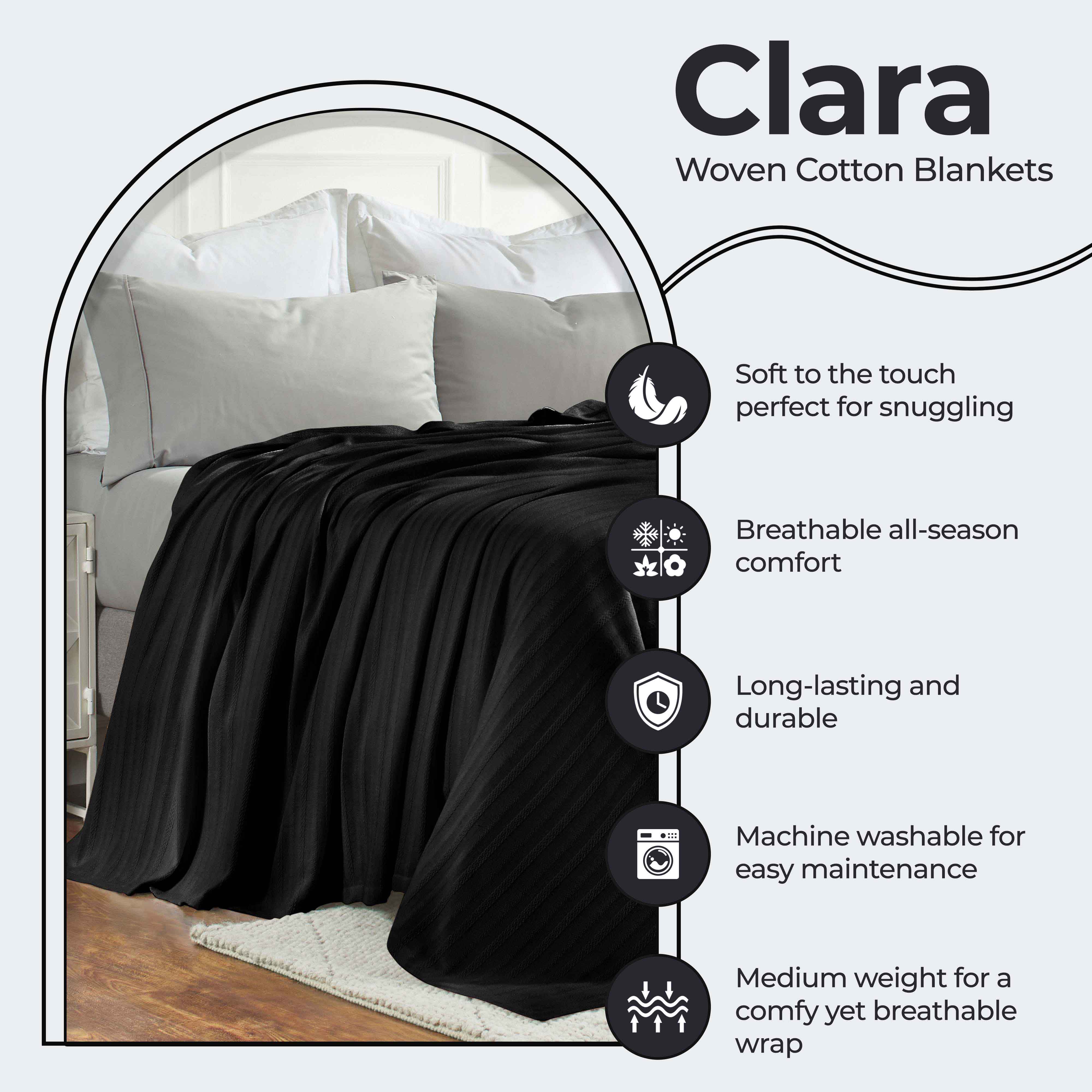 Soft Clara Cotton Textured Striped Lightweight Woven Blanket - Perfect for Sofa, Bed & Outdoor Picnics