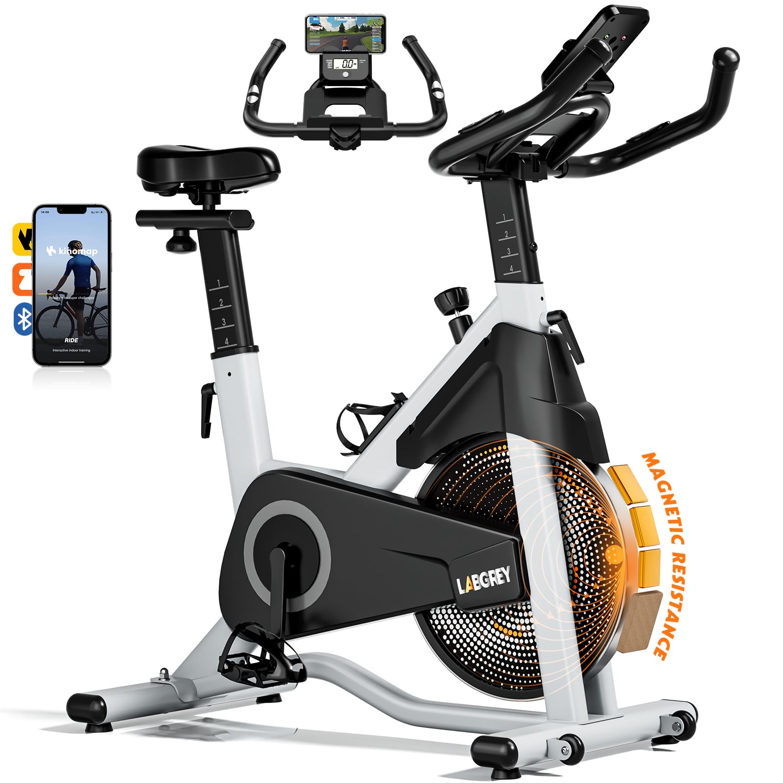 Labgrey Magnetic Exercise Bike - Smart App Compatible Indoor Cycling Bike with Heart Rate Sensor, Adjustable Resistance, Comfortable Seat Cushion & Quiet Operation - Perfect for Home Cardio Workouts, Weight Loss Training & Fitness Enthusiasts