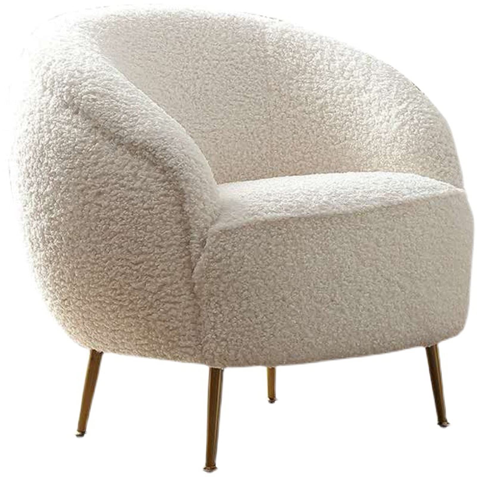 Comfy Single Lazy Sofa Chair with Golden Metal Legs - Upholstered Armchair for Living Room & Bedroom (White) | Perfect for Relaxing, Reading & Small Space Decor