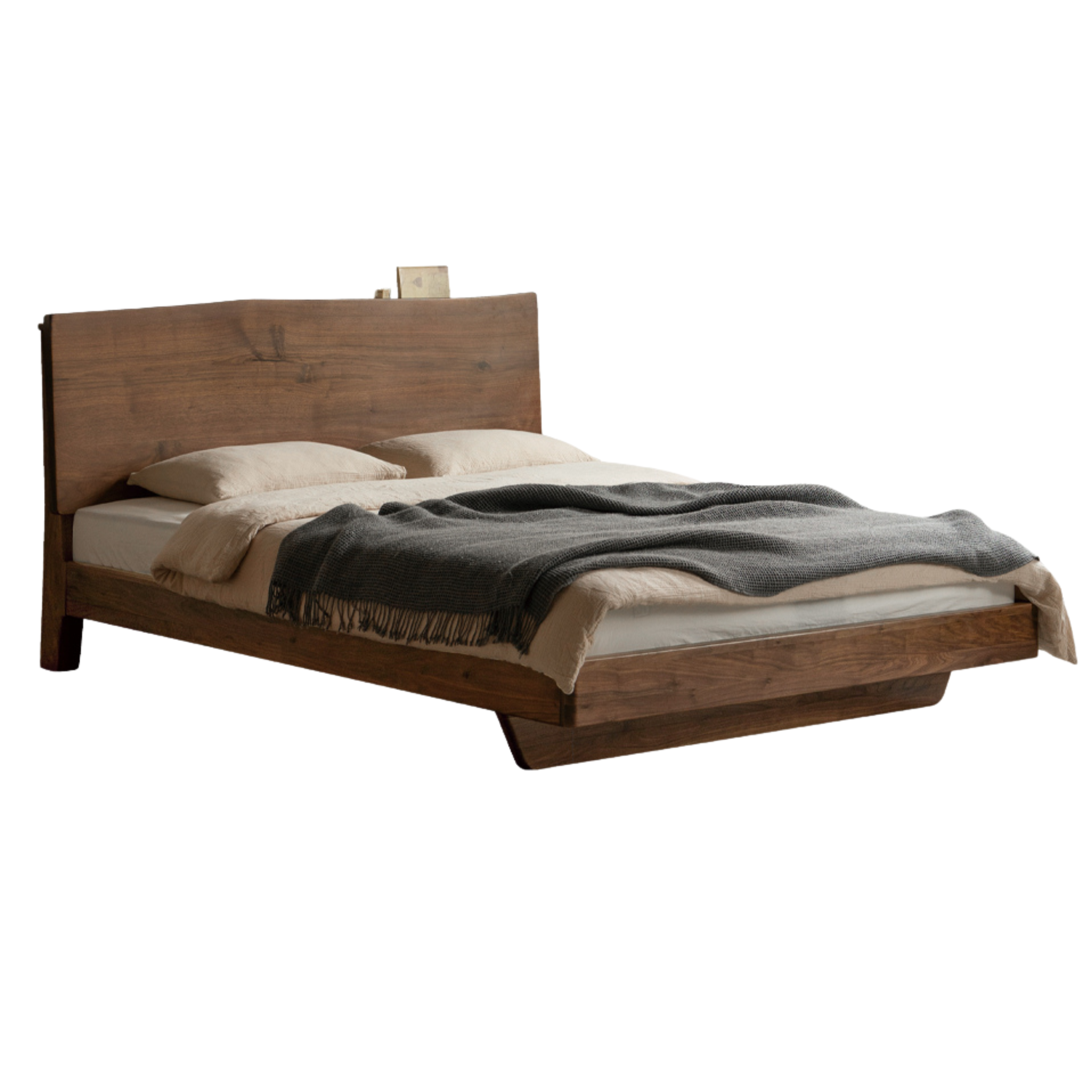 Black Walnut Solid Wood Bed Frame - Wabi Sabi Style Minimalist Bedroom Furniture for Zen & Japandi Home Decor