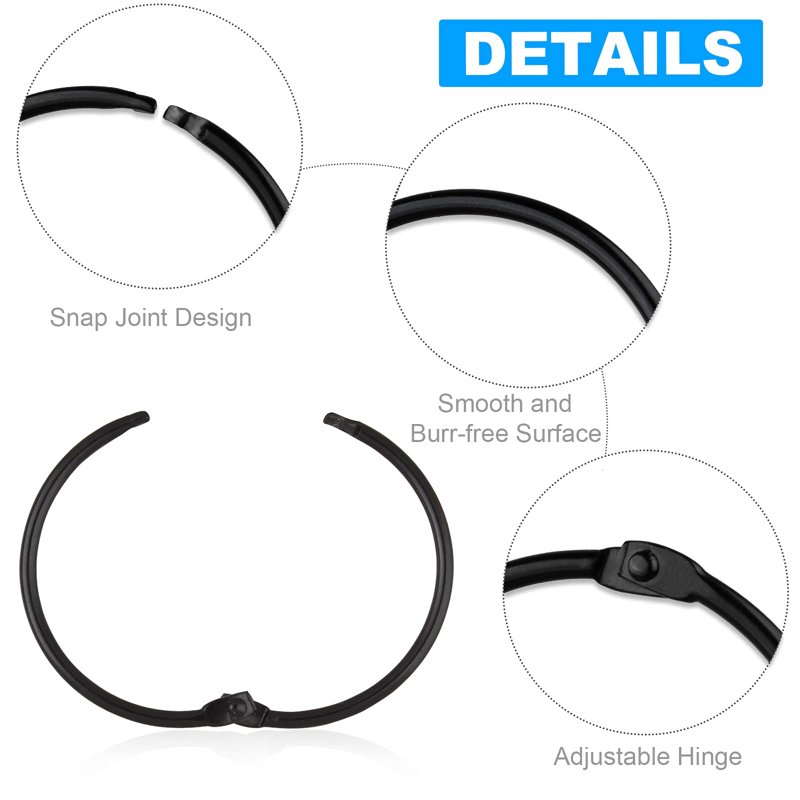 24 Pack Rustproof Metal Shower Curtain Rings - Decorative Round Hooks for Bathroom Shower Rods (Black) | Durable & Stylish Bathroom Accessories for Home, Hotel, and Apartment Use