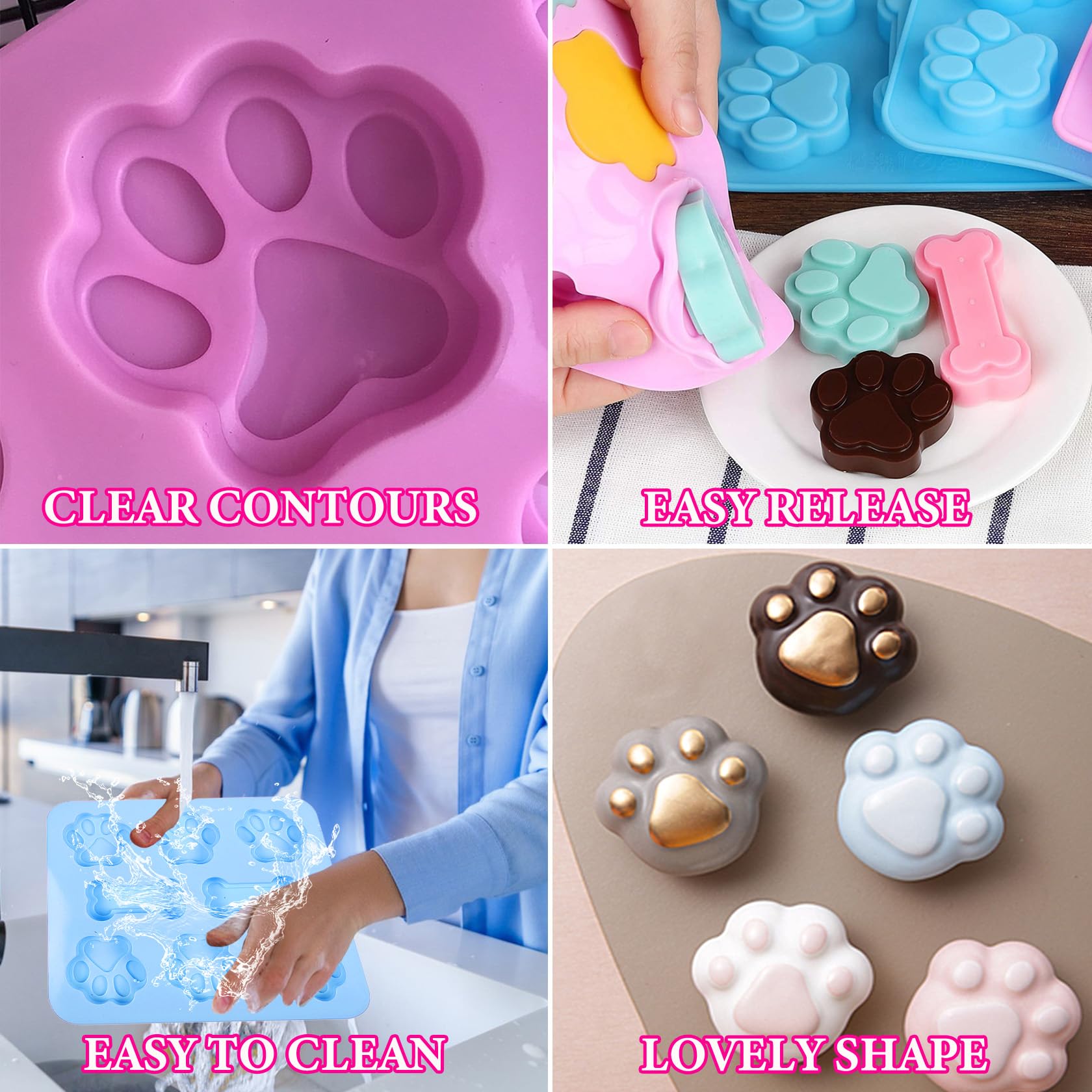 2 Packs Non-Toxic Food Grade Silicone Baking Molds - Cat Paw & Dog Bone Shapes for Chocolate, Candy, Jelly & Ice Cubes | Perfect for DIY Pet Treats, Party Favors & Holiday Desserts