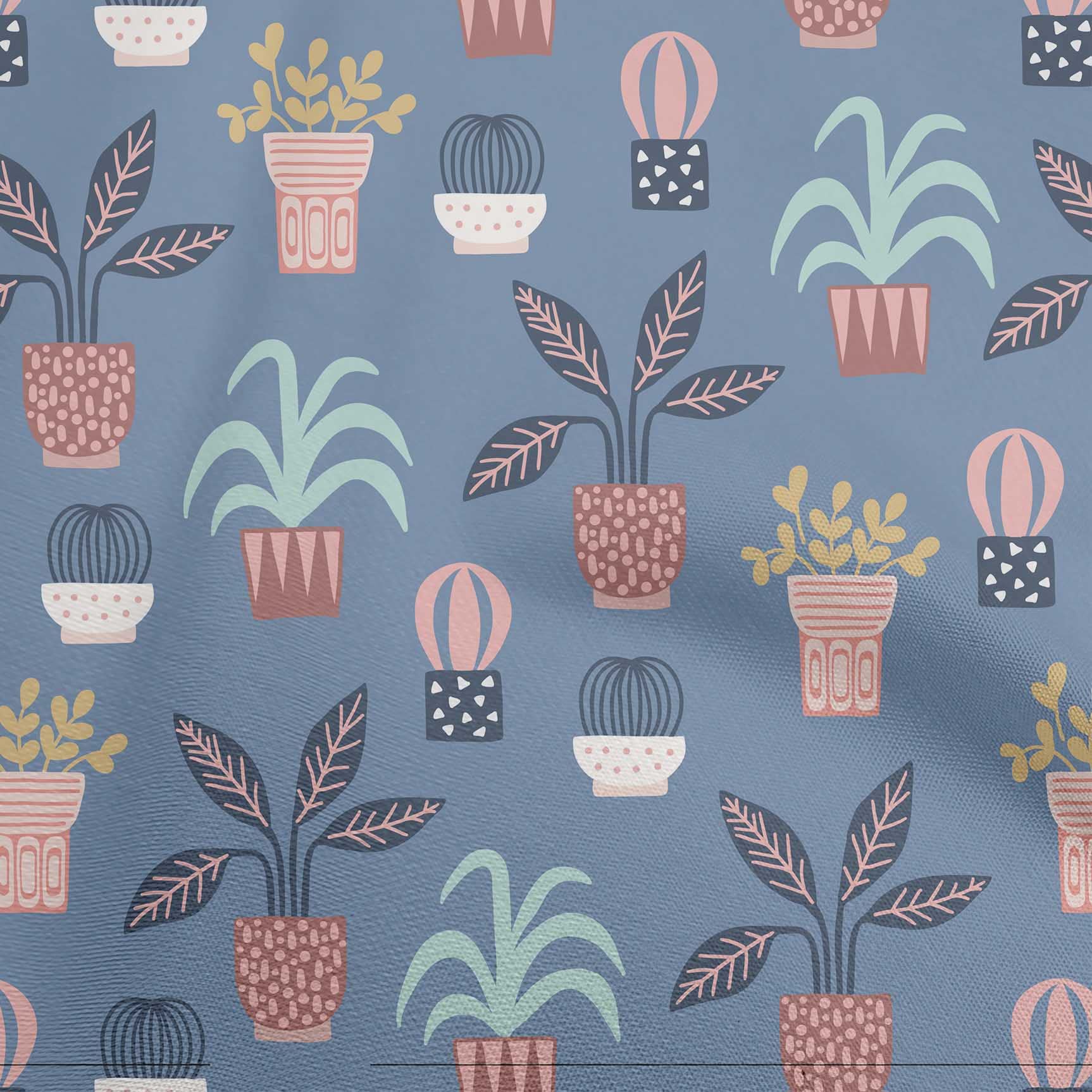 Premium Cotton Poplin Twill Fabric - Teal Blue with Flower Pots Motif - 56 Inch Wide for DIY Craft Projects, Home Decor & Sewing | Perfect for Curtains, Pillows & Table Runners