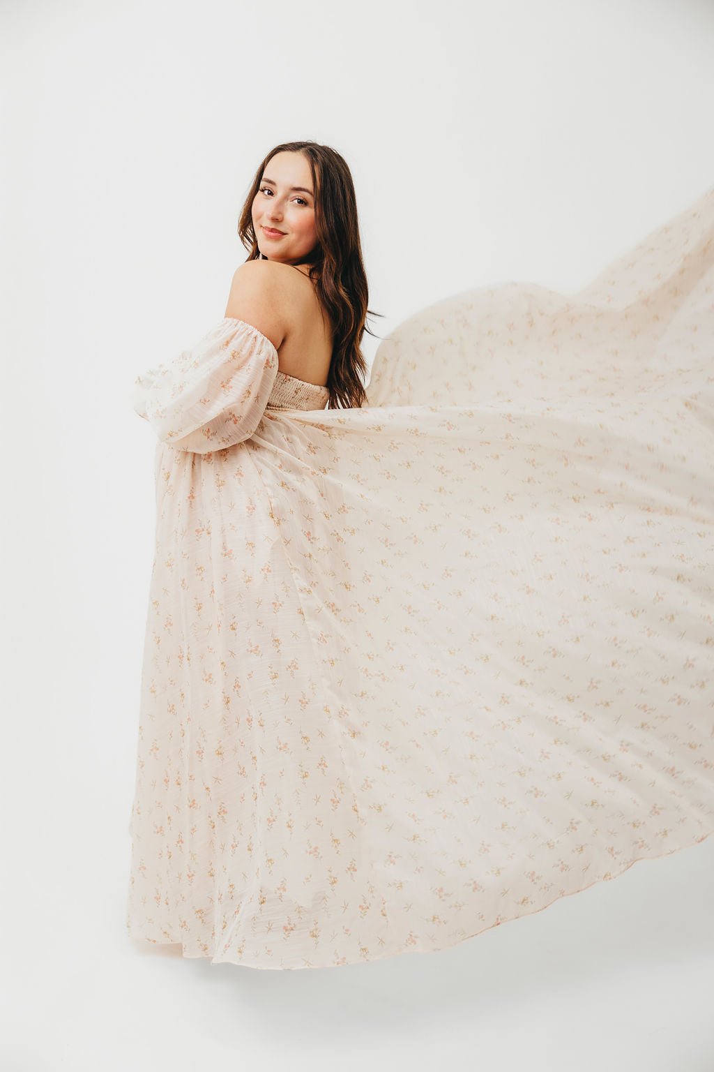 Delilah Maxi Dress with Train in Peach - Bump Friendly Maternity Dress (XS-3XL) for Weddings, Parties & Special Occasions