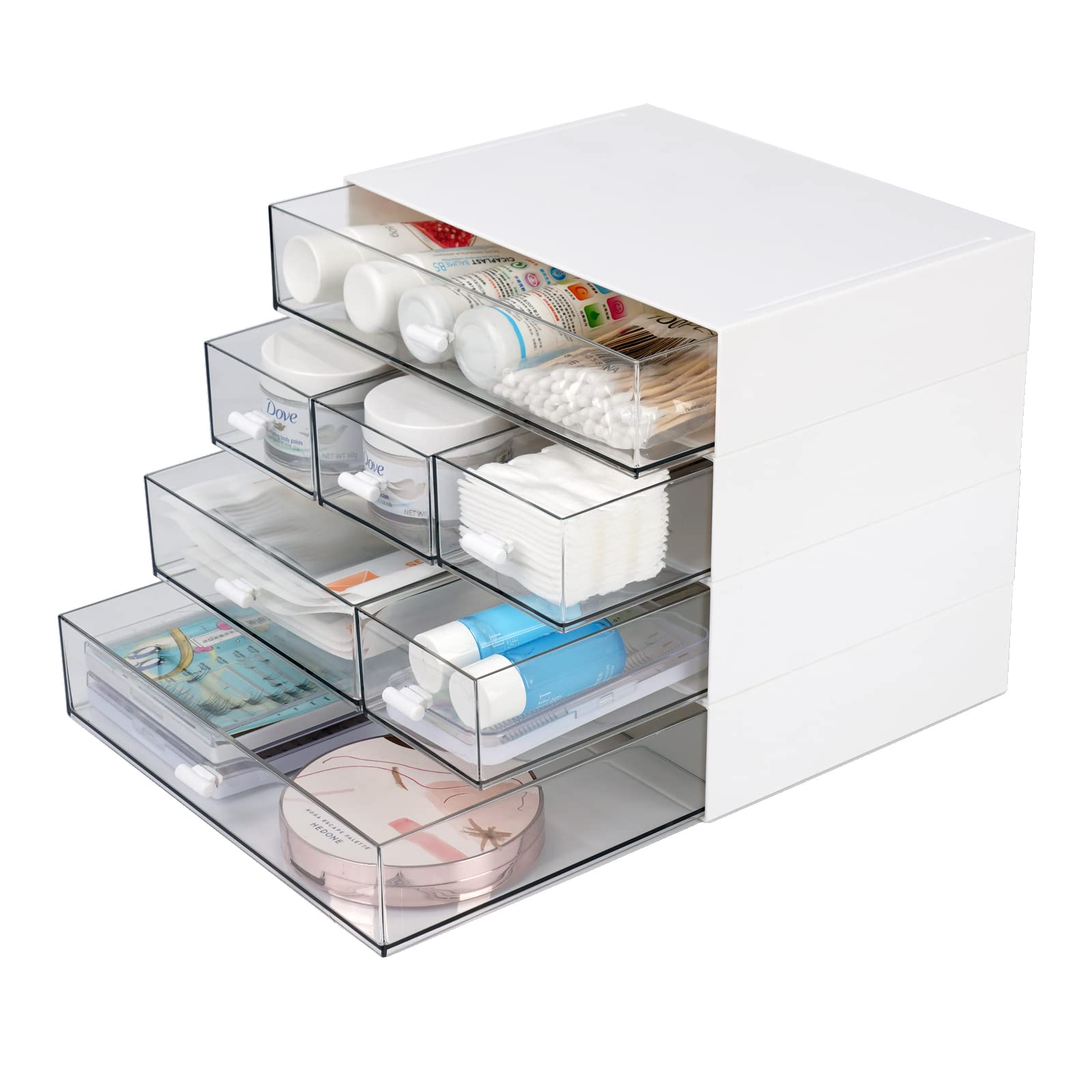 7-Drawer Stackable Plastic Desk Organizer - Office Supplies, Makeup & Skincare Storage, Sanitation Supply Holder - Space-Saving Workspace Solution for Home & Office Organization