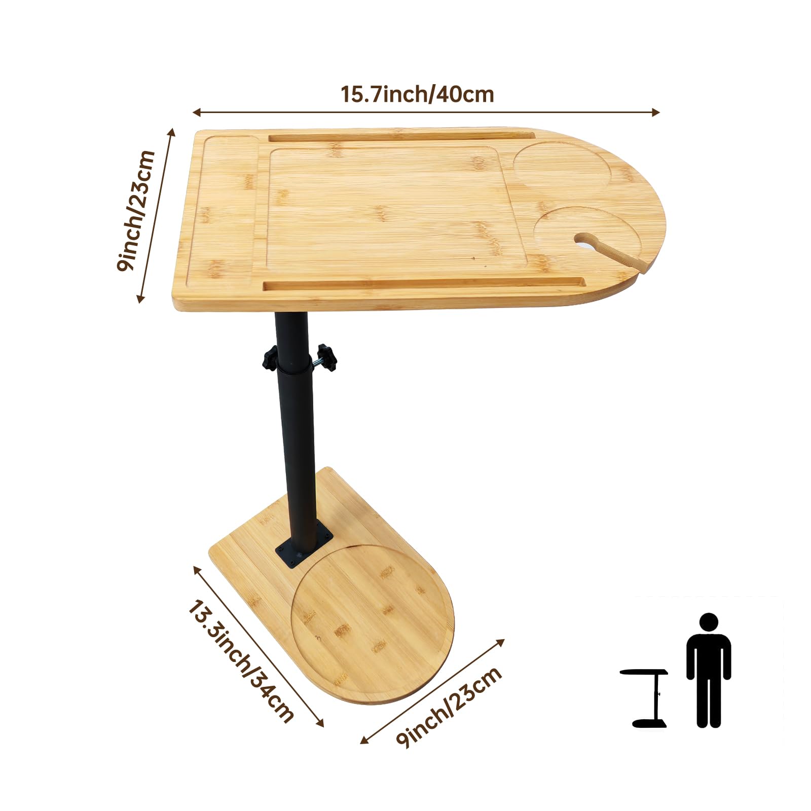 Adjustable C-Shaped Bathtub Side Table with 360° Swivel & Height Adjustment - Multifunctional End Table for Couch, Bed, or Chair - Includes Phone & Tablet Slots - Perfect for Relaxing in Bath, Watching TV, or Working from Home