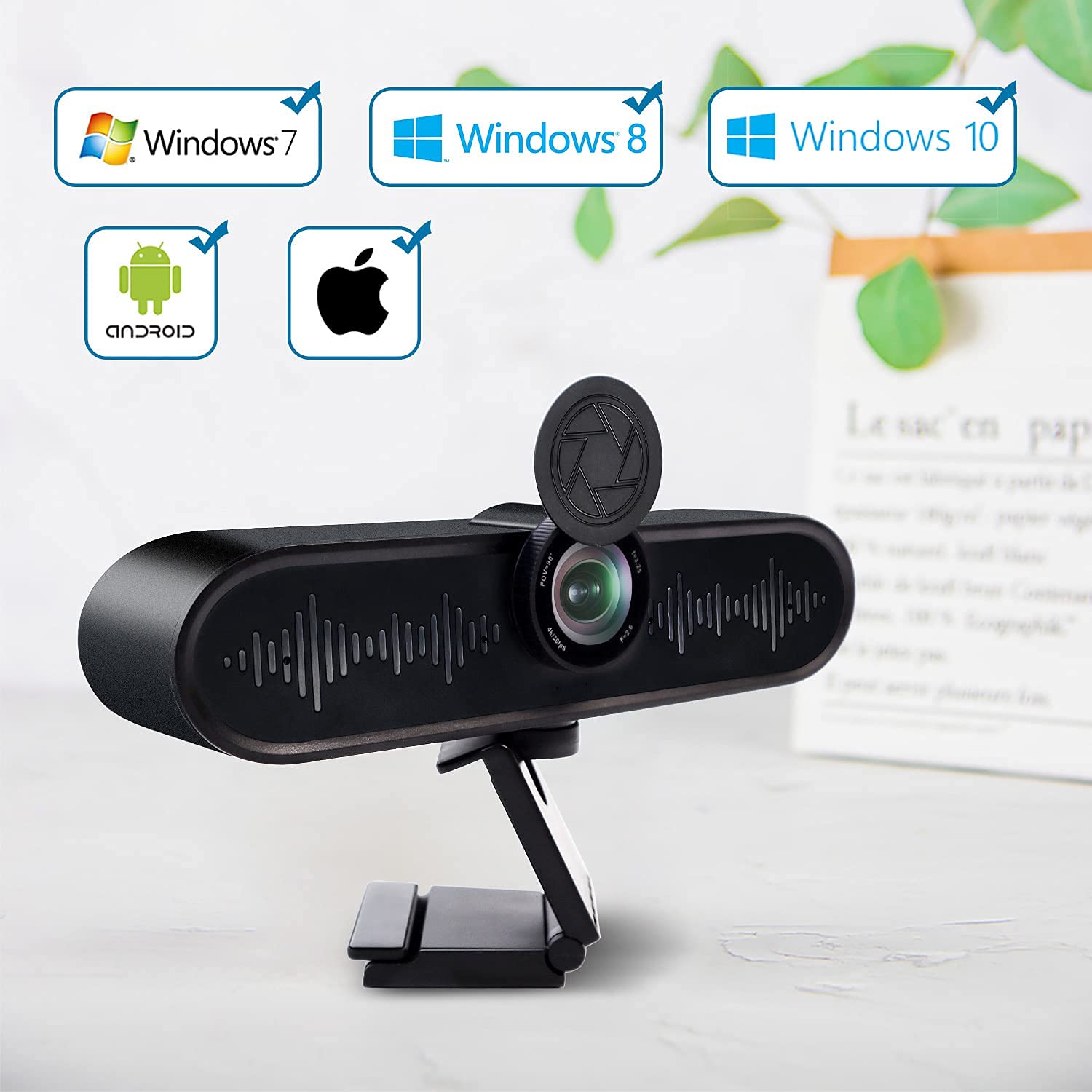 TOALLIN Ultra HD 4K Webcam with Built-in Microphone & Speaker - All-in-One USB Conference Camera for Small Meeting Rooms, Streaming, Online Teaching & Video Calls - Wide Angle Lens for Clear Video Conferencing (Perfect for Zoom, Teams & Remote Work)