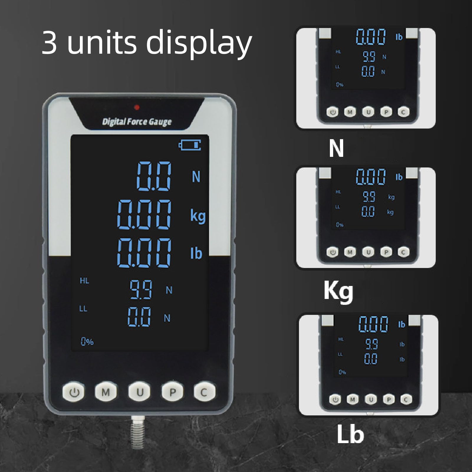 50N Digital Force Gauge with LCD Display - Push Pull Tester for Measuring Force in N, Kg & Lb - Electronic Tensile Strength Tester with US Plug - Perfect for Lab Testing, Quality Control & Material Strength Analysis