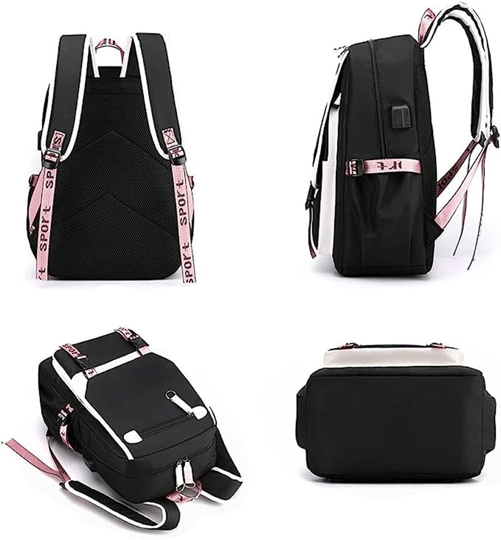 BTS Backpack Black - Kpop Laptop Backpack for Students & Travel 11.8x8.26x17.3in