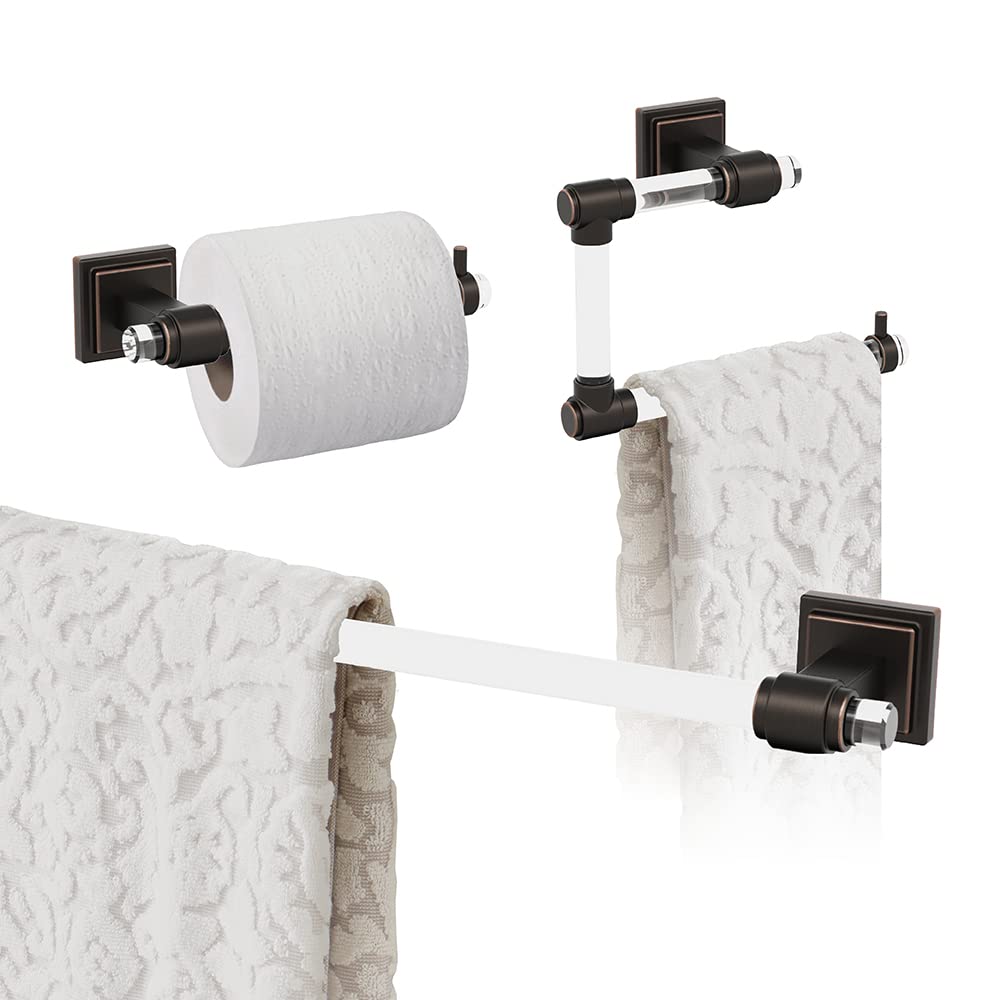 Amerock Glacio 24-Inch Towel Bar Set - Oil-Rubbed Bronze & Clear Finish - 3-Piece Bathroom Accessory Kit for Modern & Traditional Bathrooms