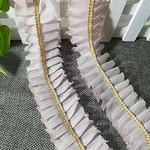 SELCRAFT 1 Yard Gold Embroidery Lace Fabric - 4.5cm Wide Chiffon Guipure Lace Trim for Sewing, Clothing, Crafts & DIY Projects - Light Pink (Item #793) - Perfect for Wedding Dresses, Home Decor, Scrapbooking & Costume Design