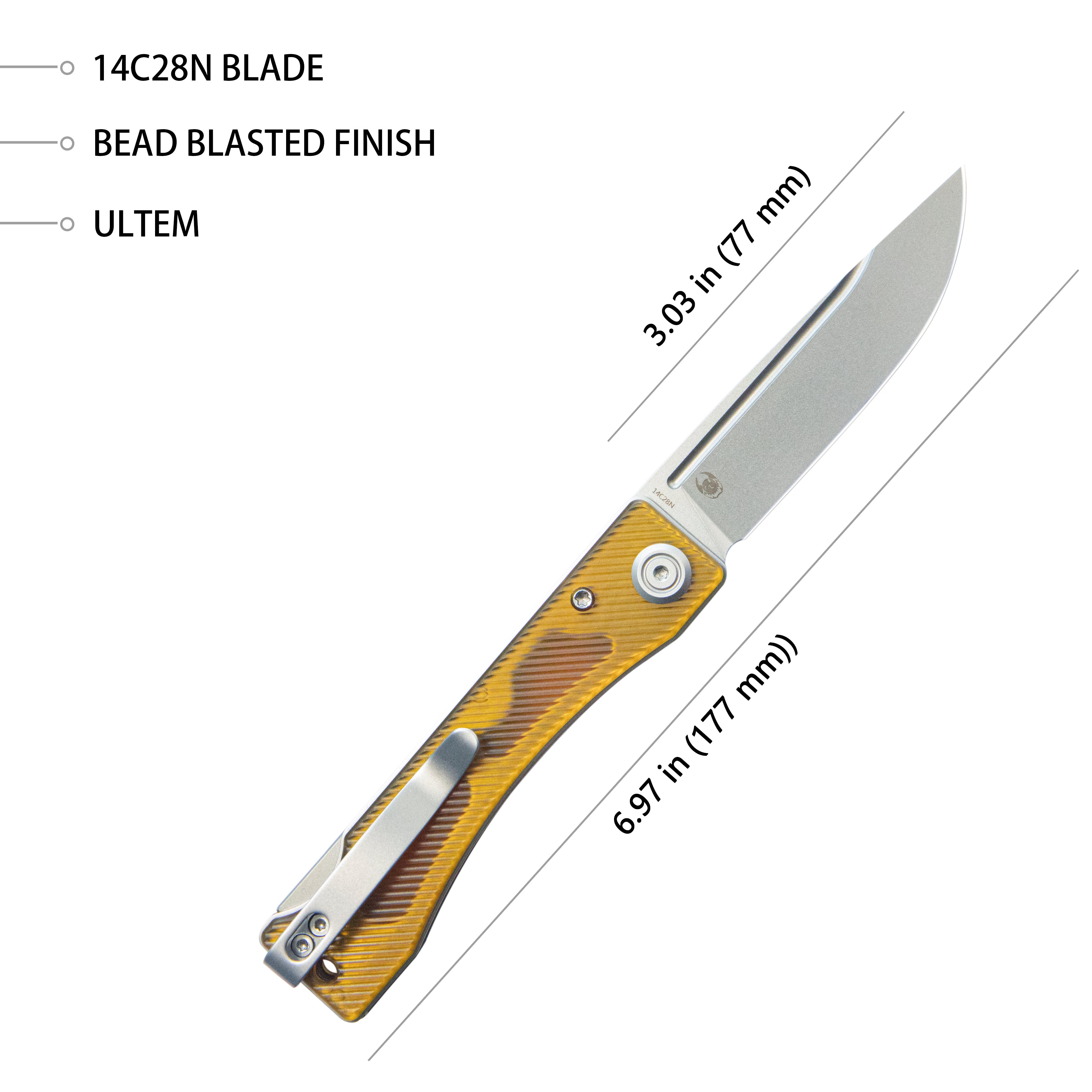 **Kubey Akino Lockback Pocket Folding Knife - Ultem Handle, 3.15