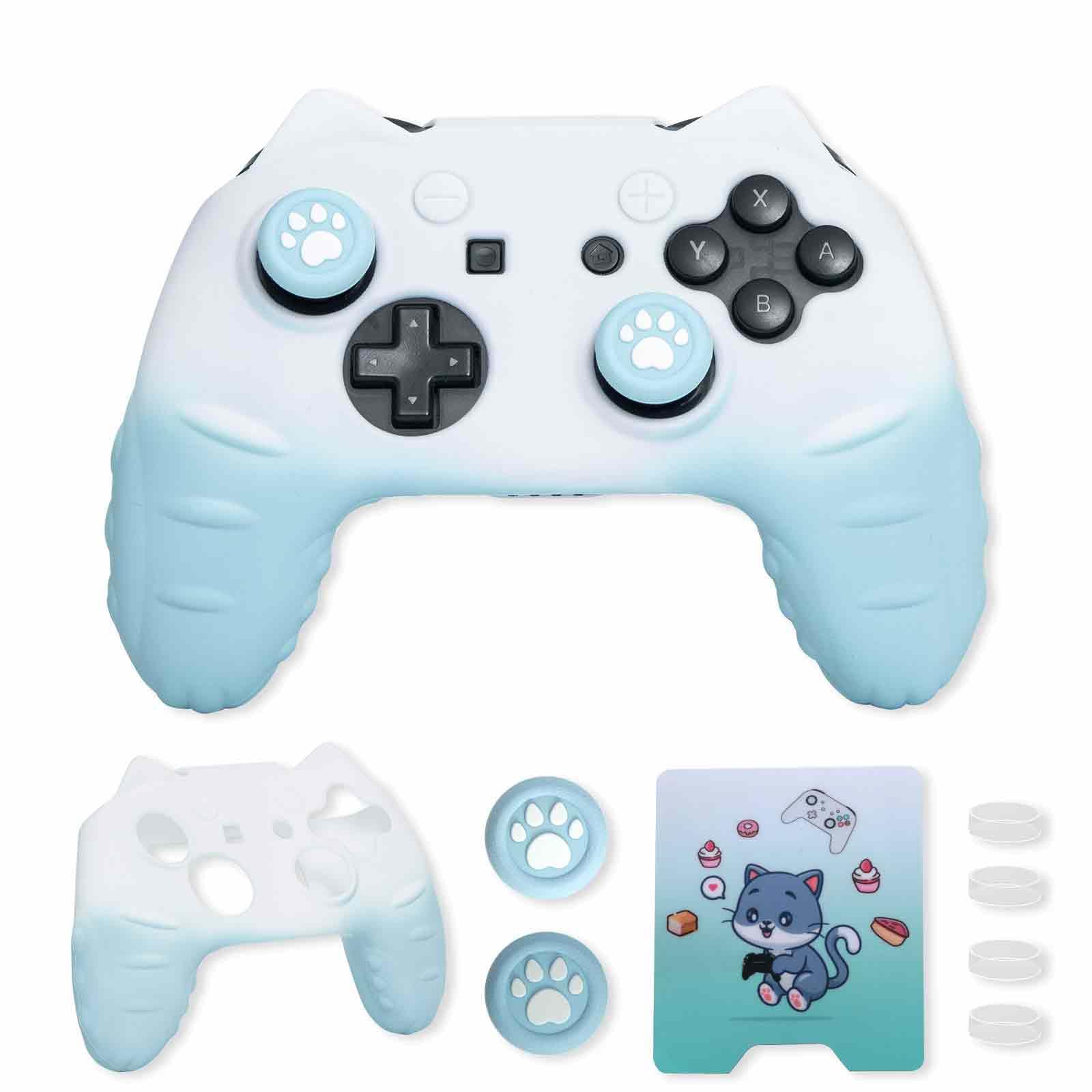 Cute Cat Paw Switch Pro Controller Skin with Thumb Grip Caps & Stickers - Sky Blue | Protective Cover for Nintendo Switch Pro Controller | Perfect for Gaming, Collectors & Gift Giving