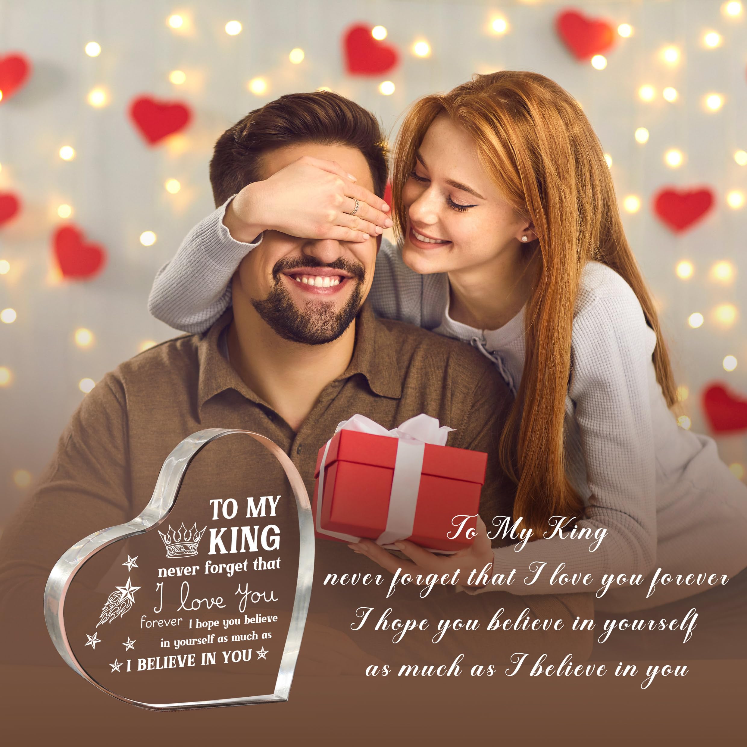 Personalized Heart Shaped Acrylic Photo Block - Romantic Anniversary & Birthday Gift for Husband, Boyfriend - Valentine's Day, Christmas Present - Perfect for Home Decor, Office Desk & Couples Keepsake