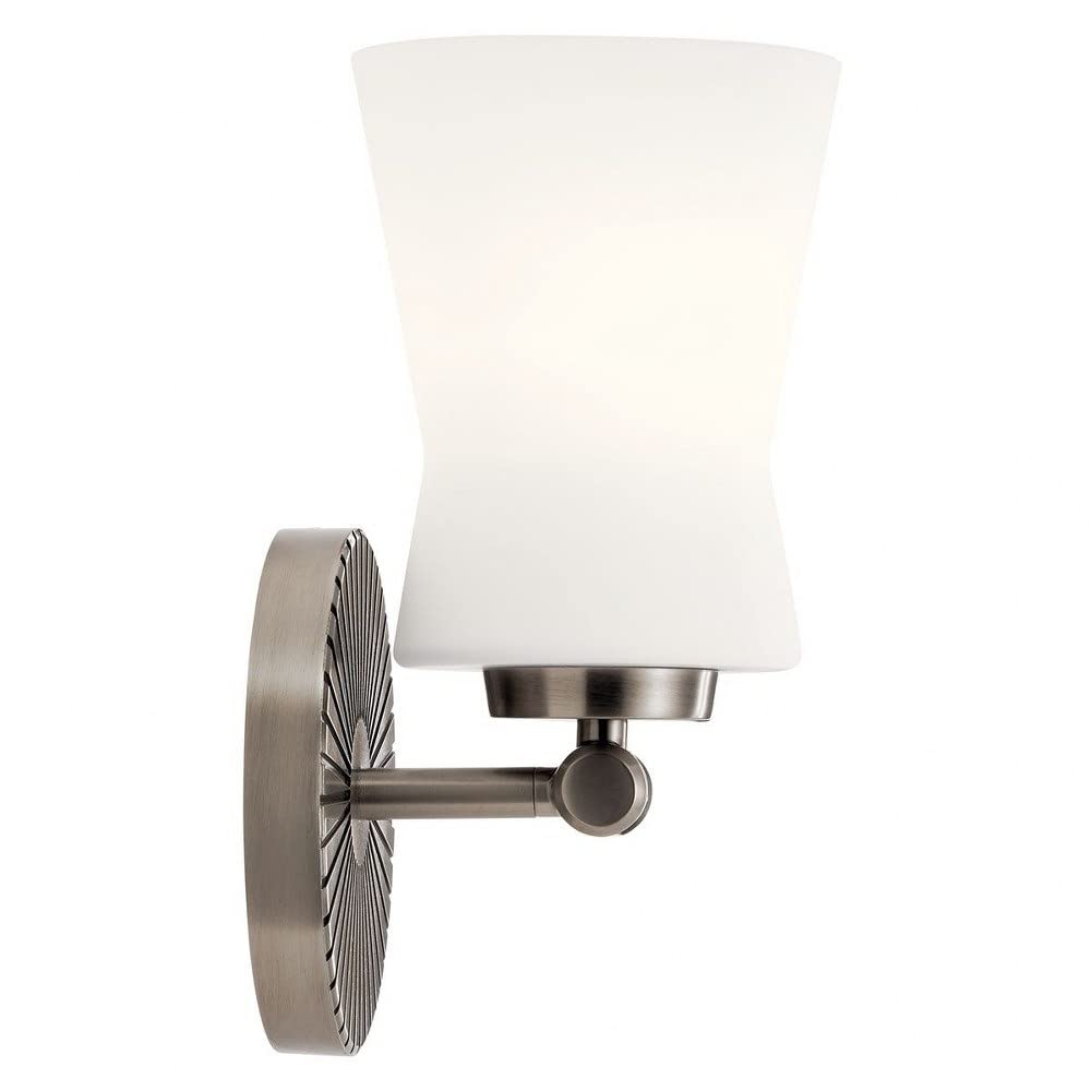 Kichler Brianne 9.5 Inch Wall Sconce - 1 Light Fixture with Satin Etched Cased Opal Glass in Classic Pewter Finish | Perfect for Bedroom, Hallway, and Entryway Lighting