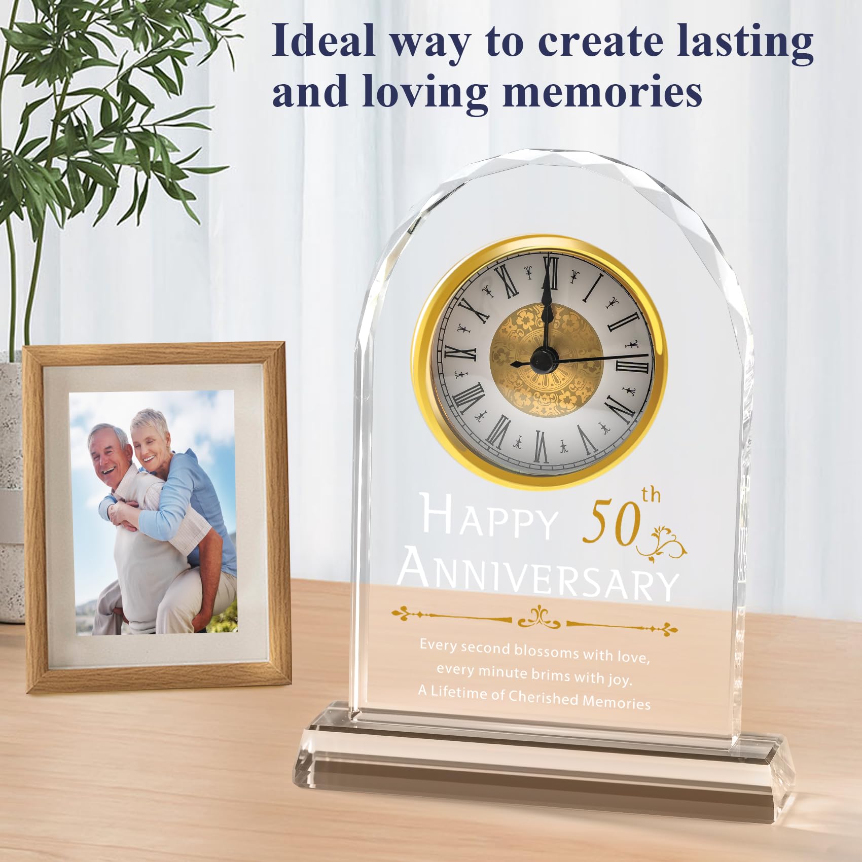 50th Wedding Anniversary Crystal Clock Gift for Couples - Elegant Quartz Timepiece for Husband, Wife & Parents - Perfect 50 Year Anniversary Decor for Home, Office & Special Occasions