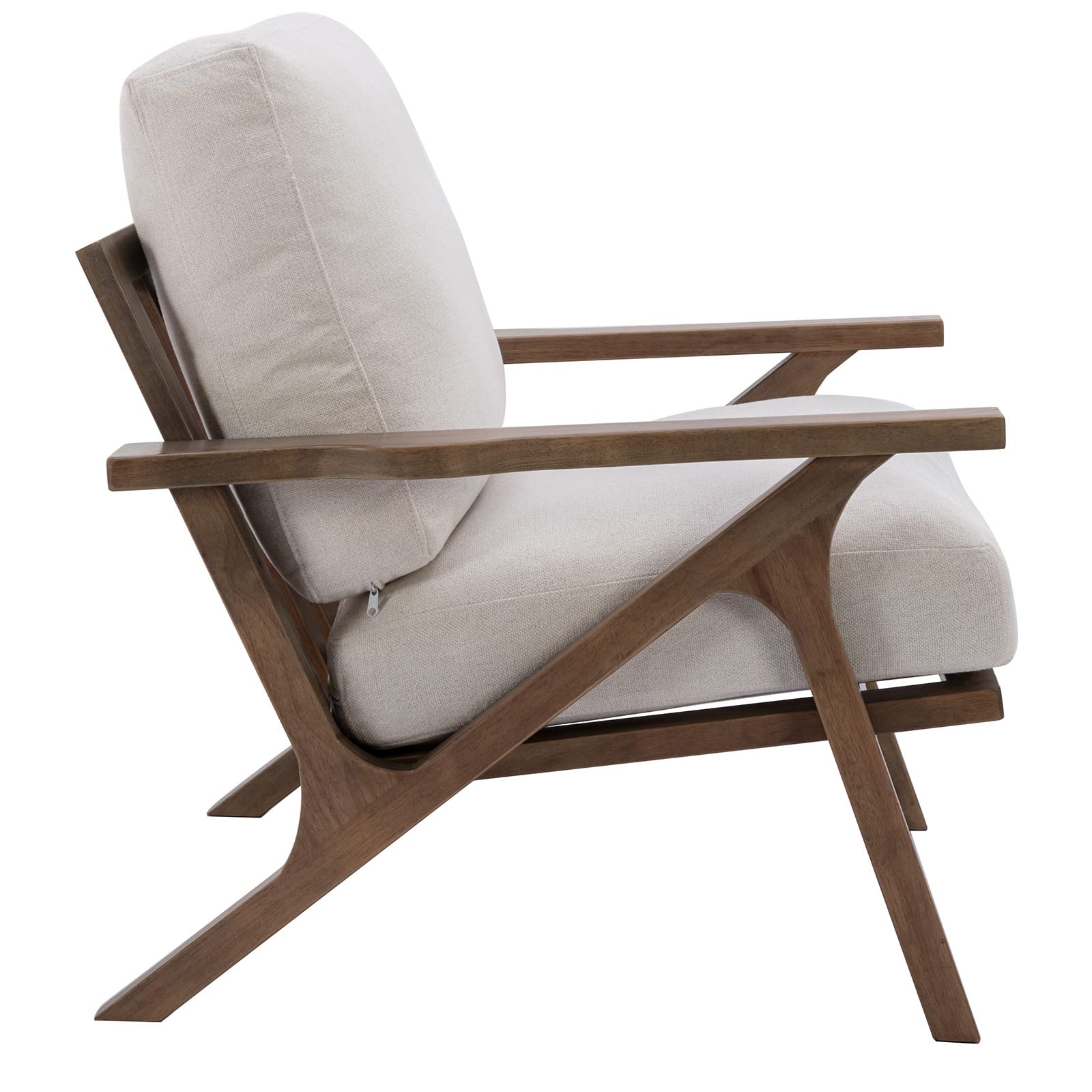 Guyou Mid Century Modern Accent Chairs Set of 2 - Wooden Lounge Armchairs with Detachable Upholstered Cushions, Retro Style Living Room Sofa Chairs for Bedroom, Reading Nook & Office (White) - Perfect for Relaxing, Entertaining & Home Decor