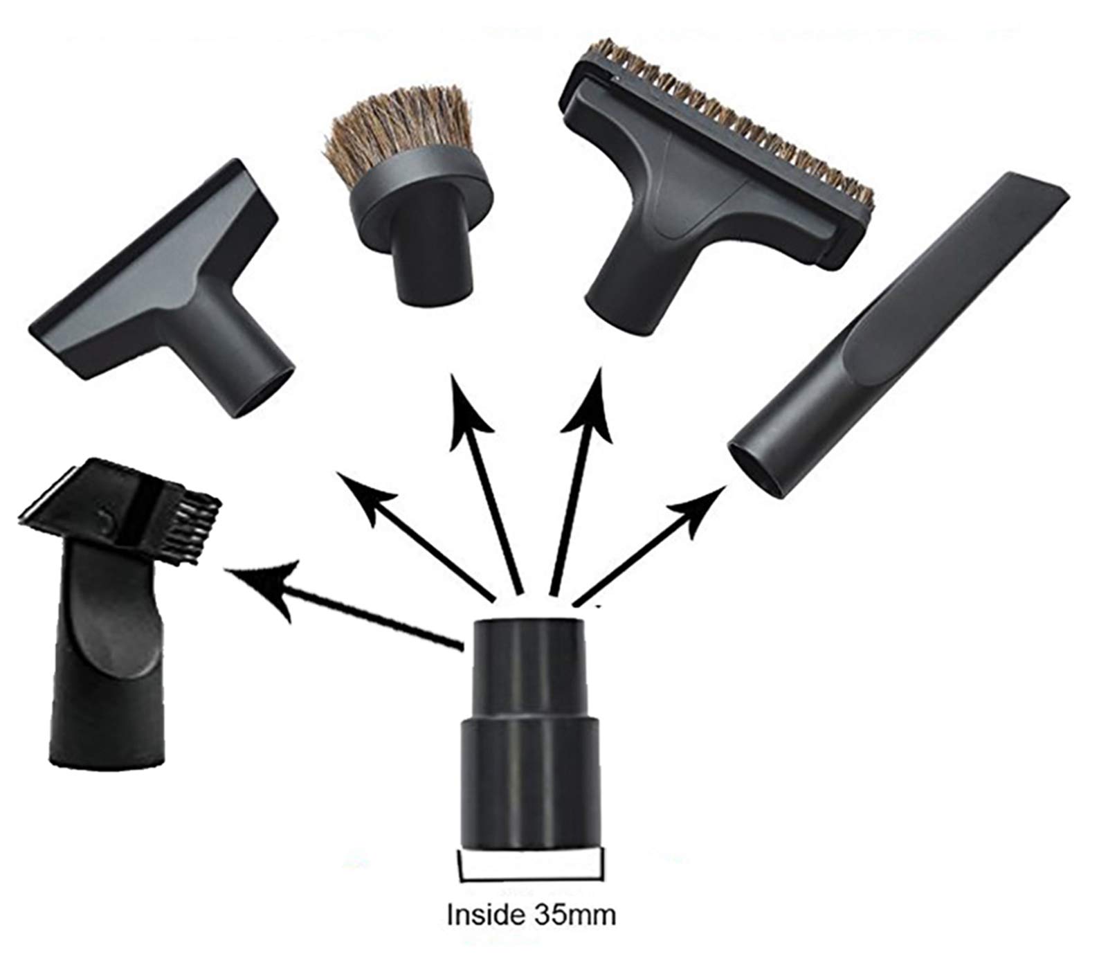 1 1/4 inch & 1 3/8 inch Vacuum Cleaner Accessories Kit - Universal Replacement Attachments for Standard Hose - Includes Brush Tools for Deep Cleaning Carpets, Upholstery and Hard Floors