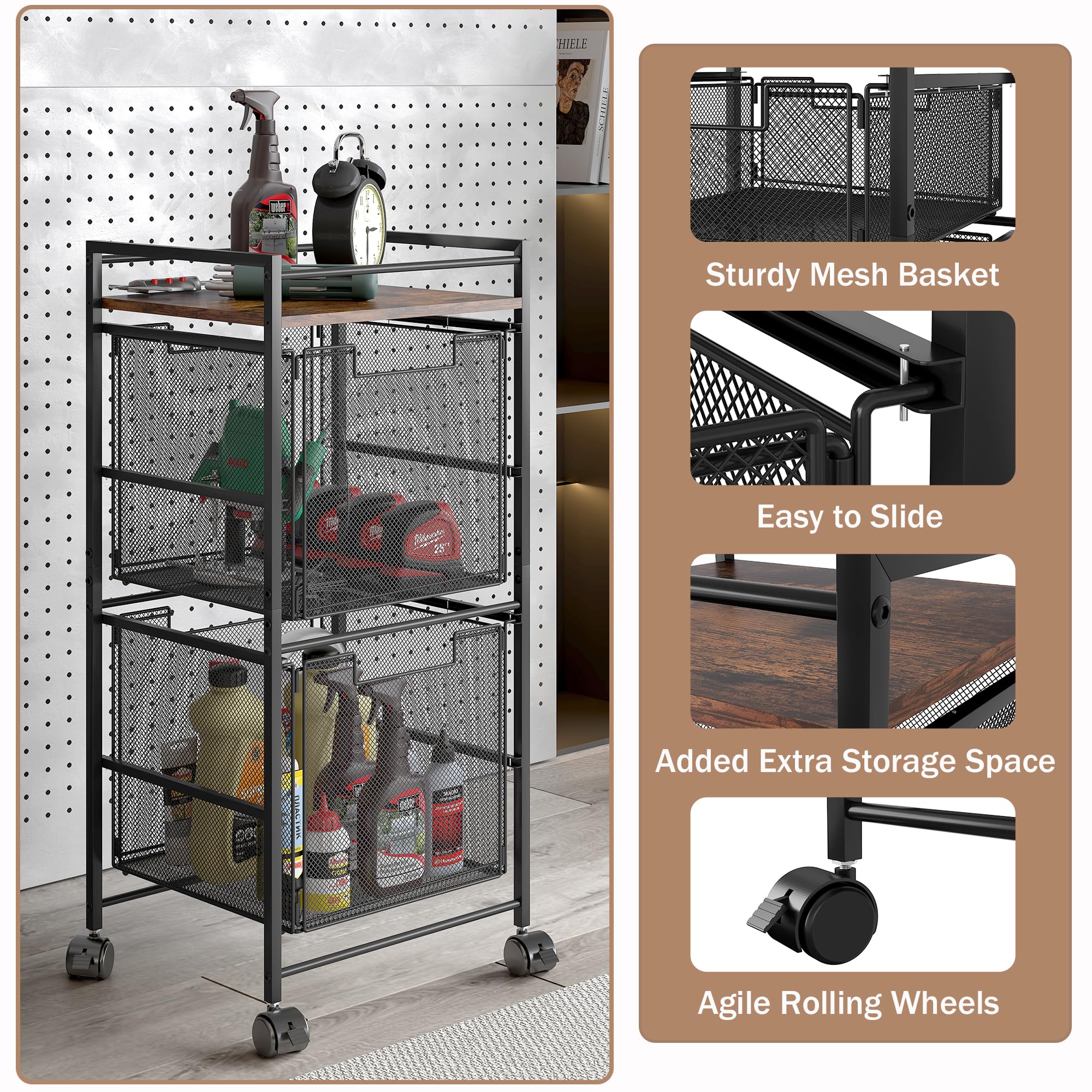 Mobile File Cart with 2 Drawers & Wheels - Home Office & Classroom Storage - Rustic Brown