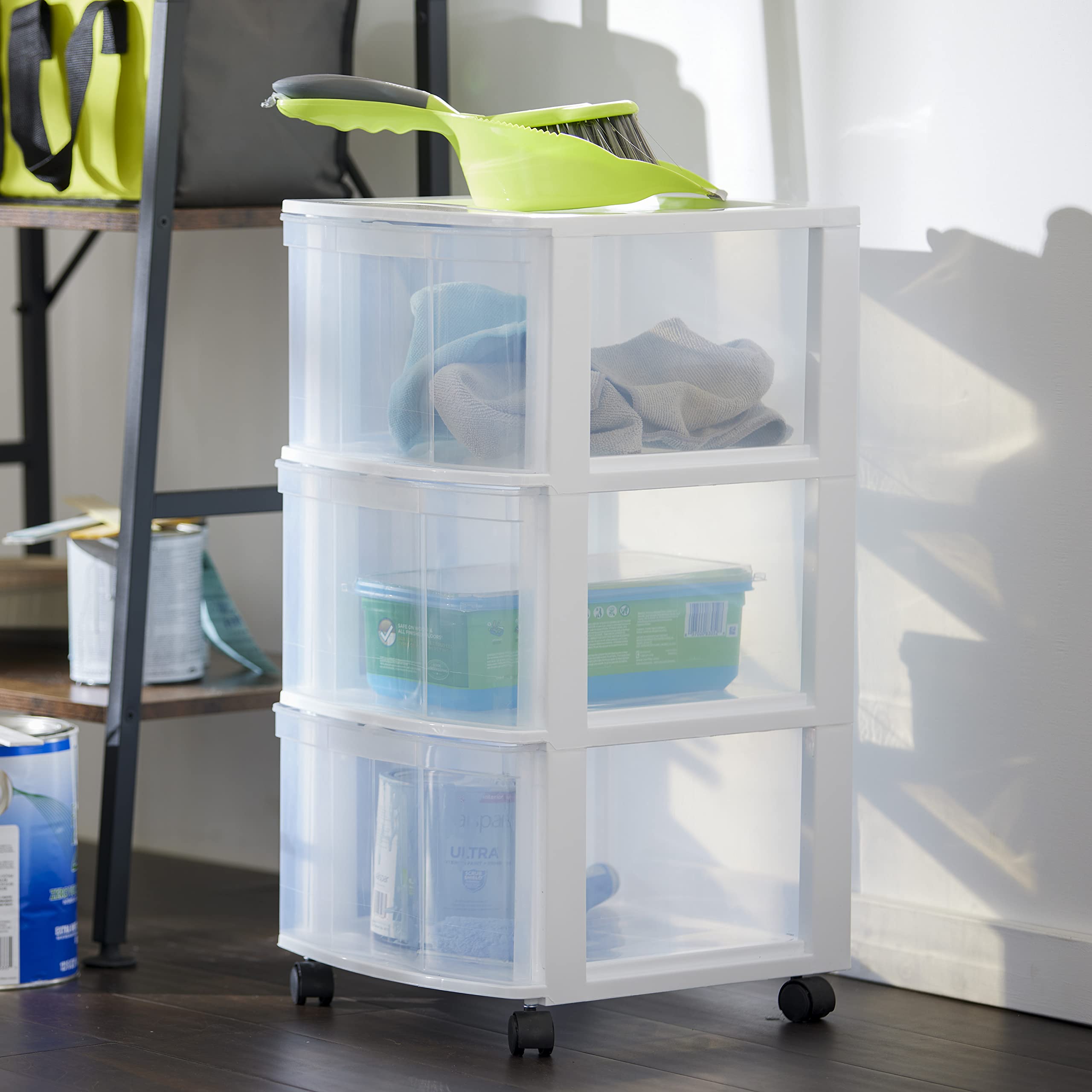 Gracious Living Classic 3-Drawer Plastic Storage Cart with Wheels - White Organizer Dresser for Bedroom, Bathroom & Office (3-Pack) | Space-Saving Mobile Storage Solution for Home, Dorm & Closet Organization