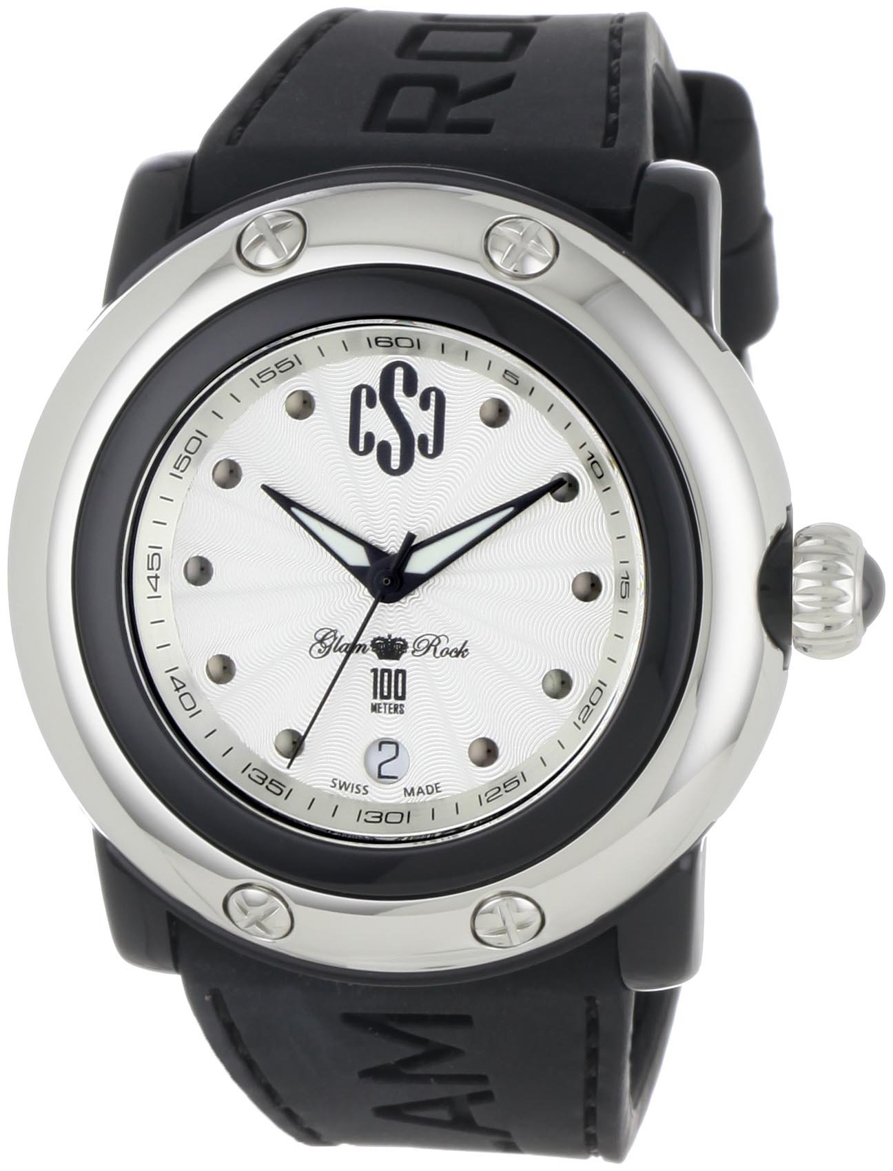 Glam Rock GR62020 Women's Watch - Silver Dial with Black Silicone Band, Water Resistant, Fashion Accessory for Miami Beach Vacation & Night Out