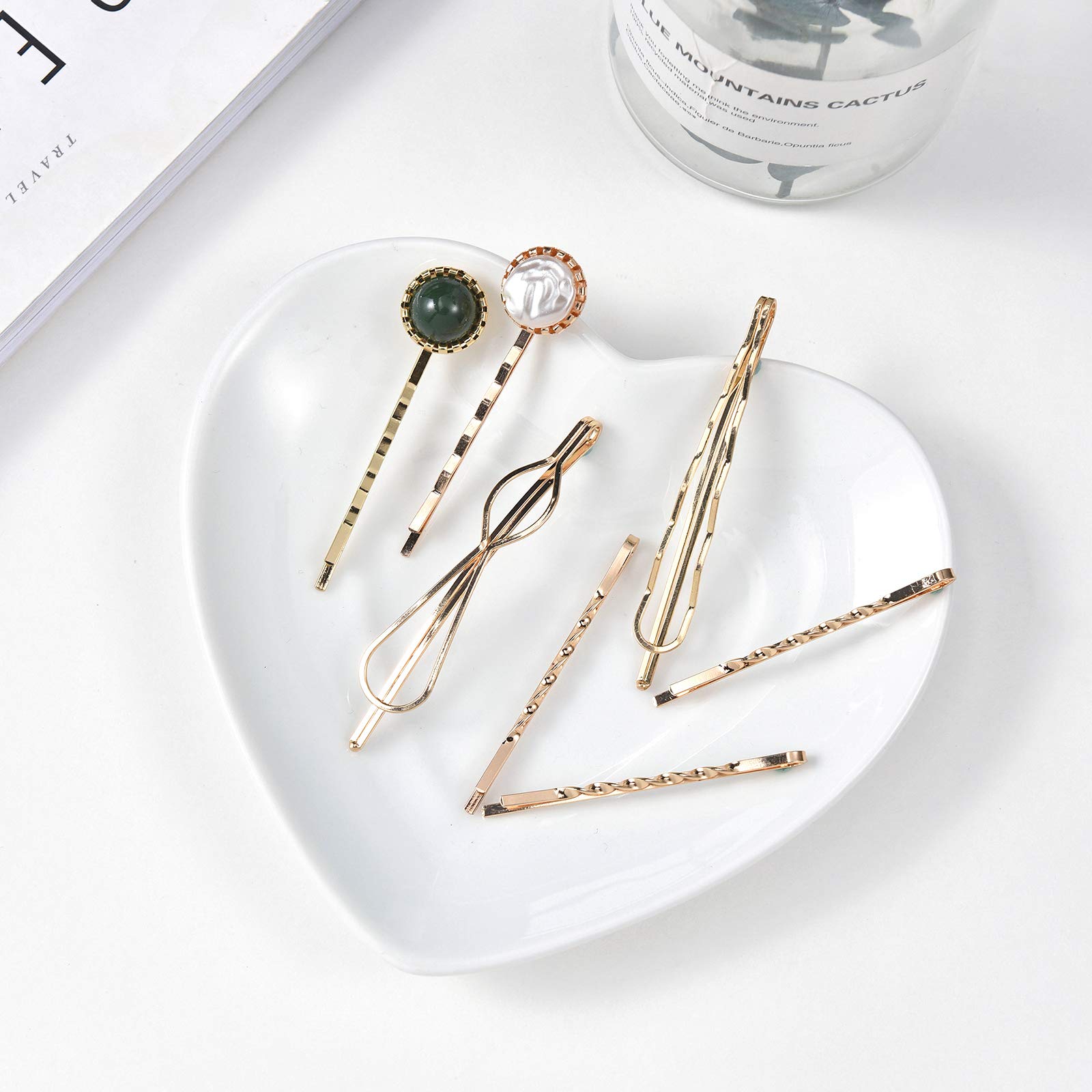20 PCS Handmade Pearls & Acrylic Resin Hair Clips - Elegant Gold Hair Barrettes, Marble Alligator Bobby Pins, Glitter Crystal Geometric Hairpins for Women & Girls | Perfect for Weddings, Parties, Prom & Daily Hair Styling