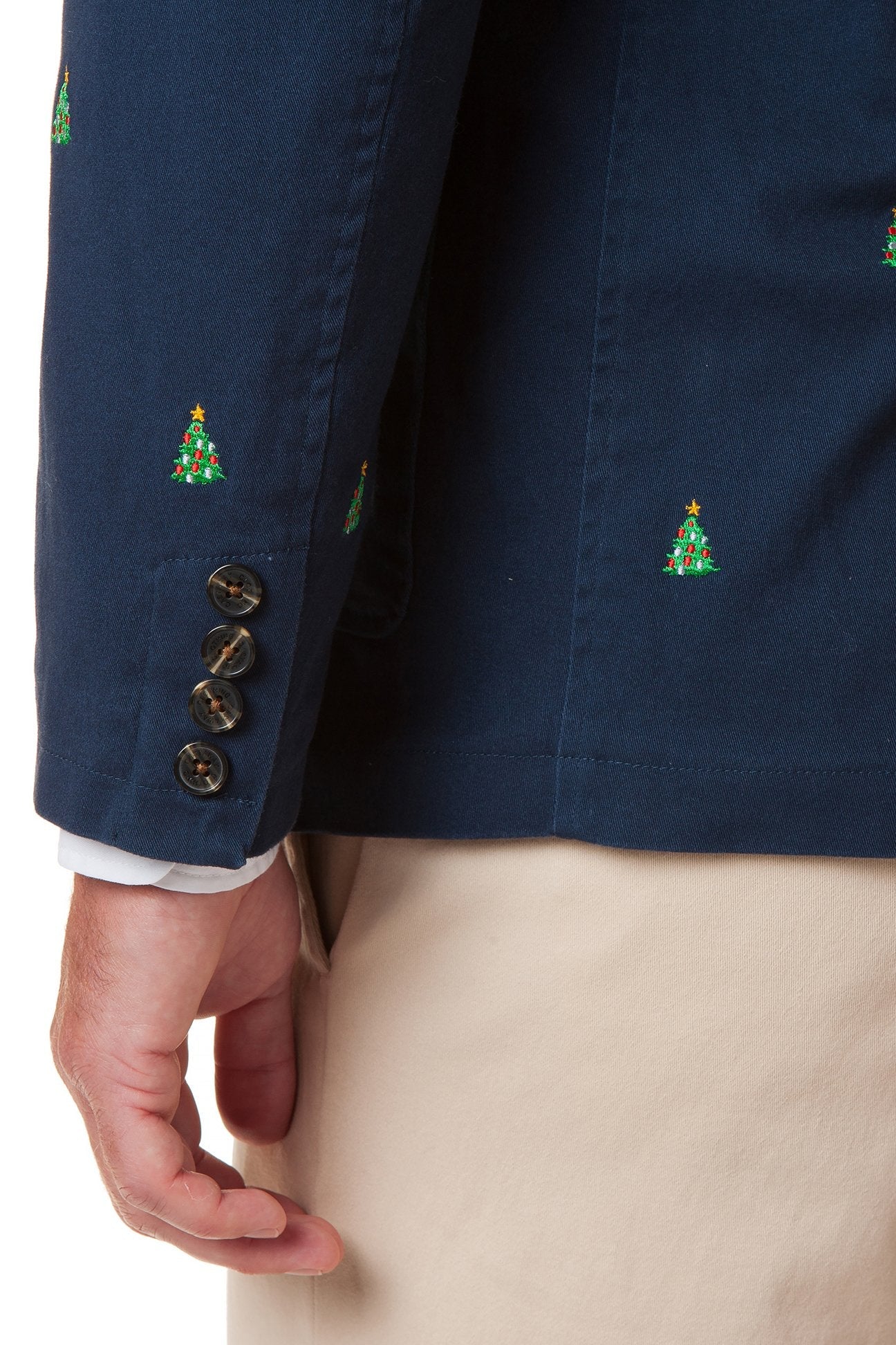 Spinnaker Blazer Nantucket Navy with Christmas Tree - Men's Casual Lightweight Summer Jacket for Office, Wedding & Holiday Parties