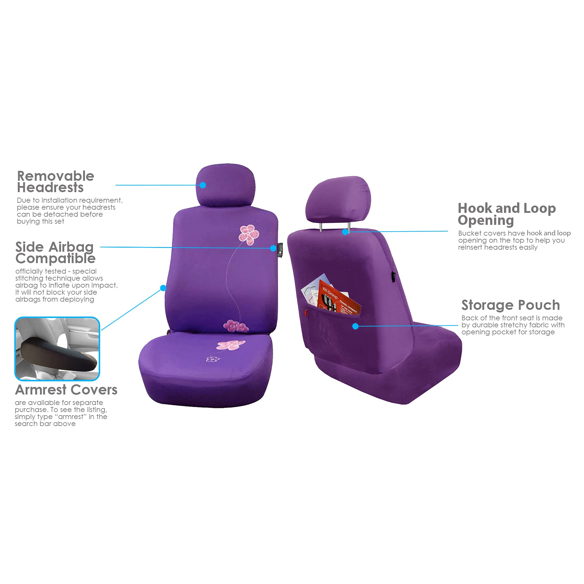 Premium Floral Car Seat Covers Full Set - Purple & Black Universal Fit for Cars, Trucks & SUVs | Airbag Compatible Split Rear Design | Durable Interior Accessories for Daily Commute, Road Trips & Family Protection