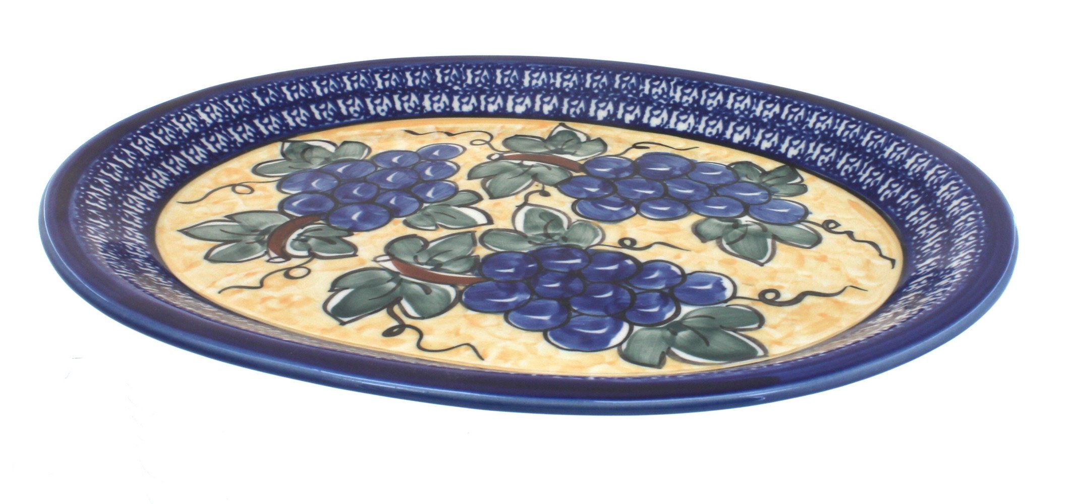 Blue Rose Polish Pottery Grapes Large Serving Platter - Handcrafted Ceramic Platter for Entertaining, Dining & Home Decor