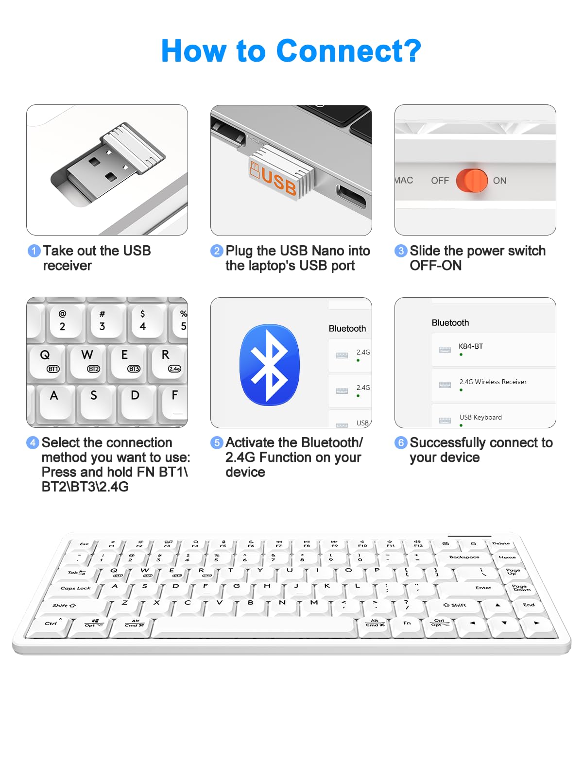 EDJO Wireless Keyboard for Mac & Windows - Bluetooth 2.4G Dual Mode Slim Rechargeable Keyboard for iPad, MacBook, Android, Laptop & Tablet | Ergonomic Design, Portable for Home, Office & Travel Use