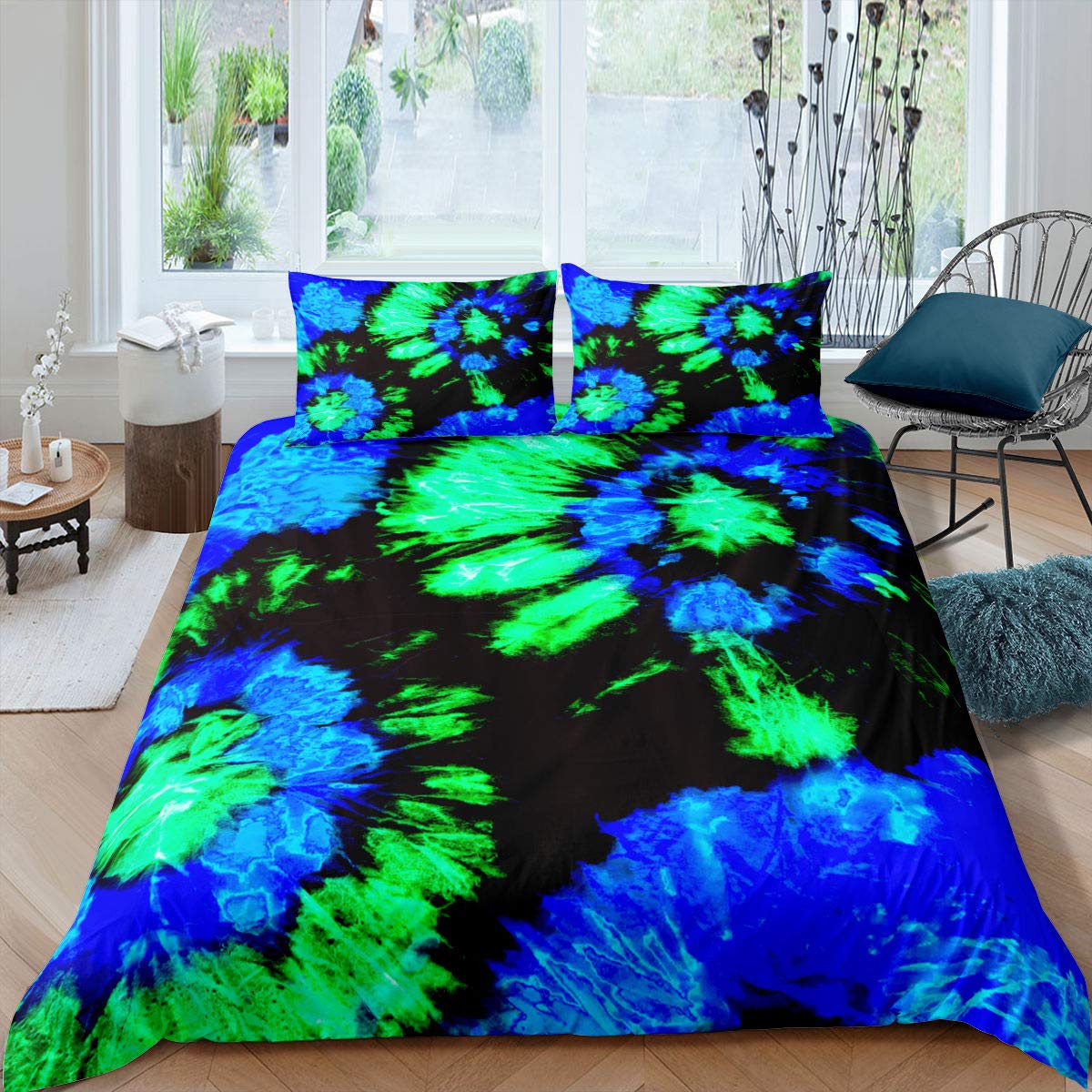 Tie-Dye Comforter Cover Set - Spiral Trippy Style Teal Boho Duvet Cover with Zipper, Soft Microfiber Bedding Set for Adult Women & Men, Twin Size - Perfect for Hippie Themed Bedrooms, Dorm Rooms & Bohemian Home Decor