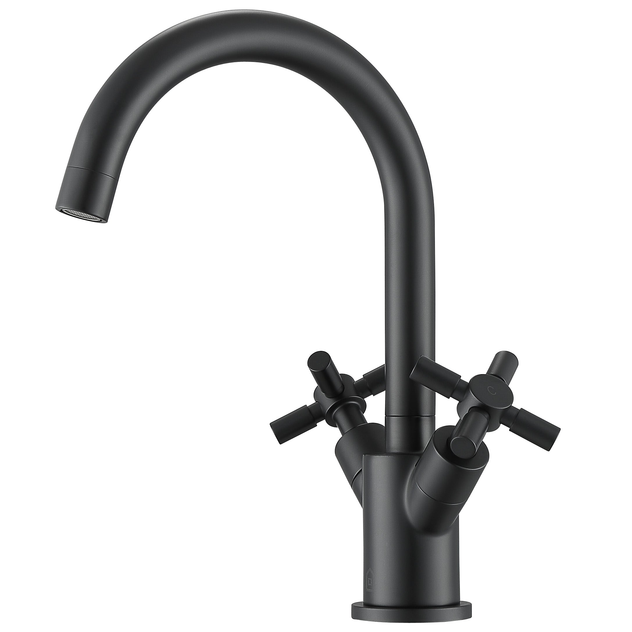 Premium Matte Black Single Hole Double Cross Handle Bathroom Faucet - Modern Waterfall Design for Sink, Vanity & Powder Room (Easy Installation, Durable Finish)