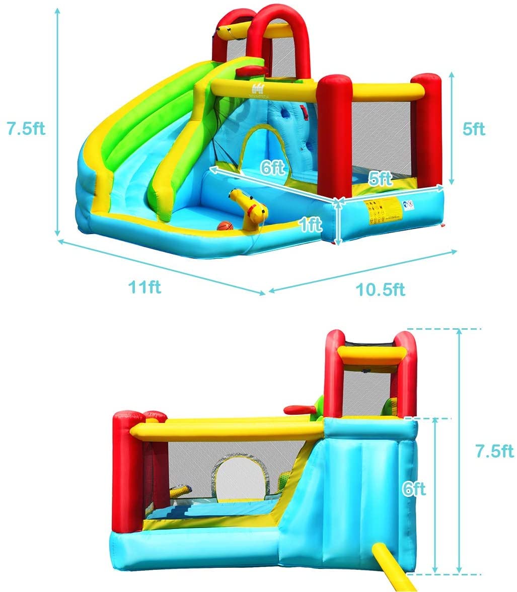 HONEY JOY Inflatable Water Slide with Splash Pool, Climbing Wall & Slides - Outdoor Water Bounce House for Kids & Adults - 480W Blower Included - Perfect for Backyard Parties, Summer Fun & Family Gatherings