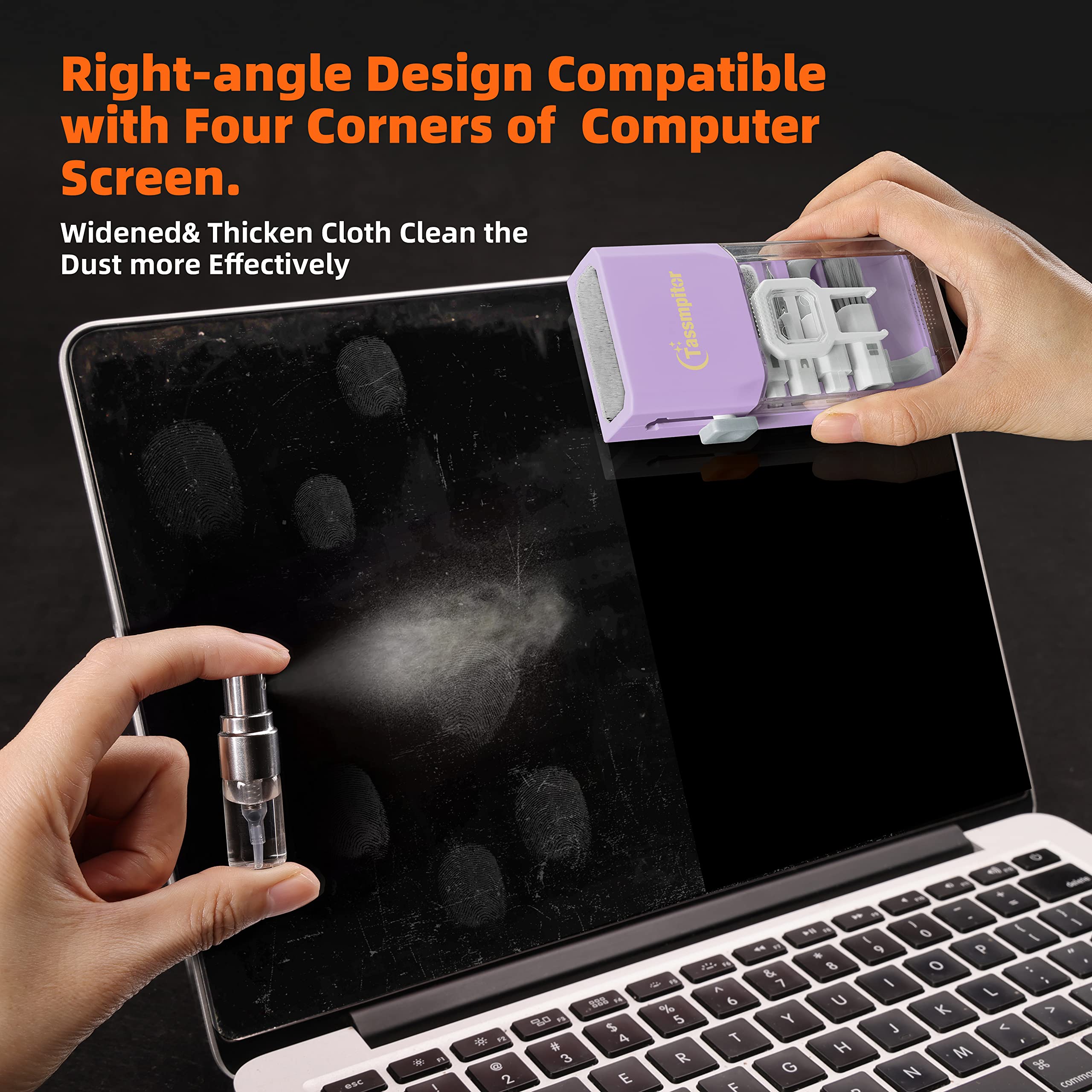 Premium Laptop Screen & Keyboard Cleaner Kit - All-in-1 Electronic Cleaning Tool for MacBook, iPad, iPhone, Smartphones, Tablets, PC Monitors & TV Screens - Includes Microfiber Cloth, Brush & Patent-Protected Camera Lens Cleaner (Purple) - Perfect for Home, Office & Travel Use