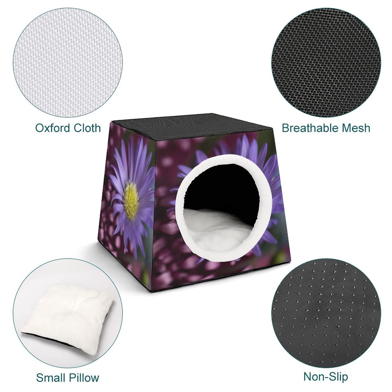 3-in-1 Multi-Functional Cat House - Washable Pet Bed & Sofa with Daisy Print, Indoor/Outdoor Kitty Shelter (Purple & Yellow) - Perfect for Living Rooms, Patios & Pet-Friendly Spaces