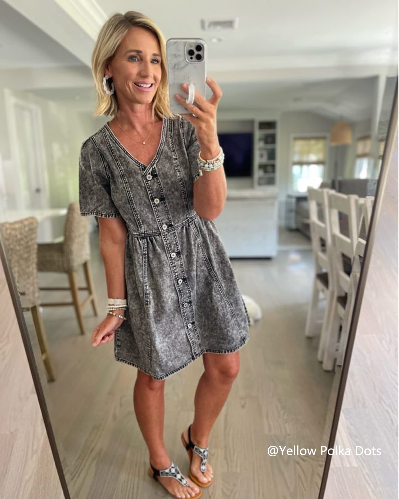 Luvamia Women's Denim Dress - Button Down Summer Swing Western Short Jean Dress for Casual Outings, Beach Trips & Country Music Festivals