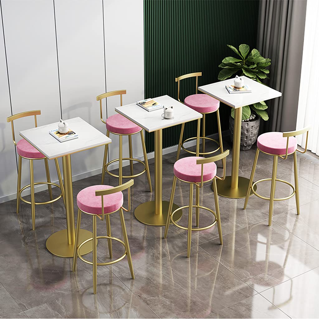21.6 Inch Round/Square Pub Bar Table with Marble Top & Gold Metal Legs - 2-Person Dining Table for Home, Restaurant, Kitchen, Party (White/Black) 43.3in(110cm) Height - Perfect for Small Spaces, Breakfast Nooks, Bistros & Outdoor Entertaining