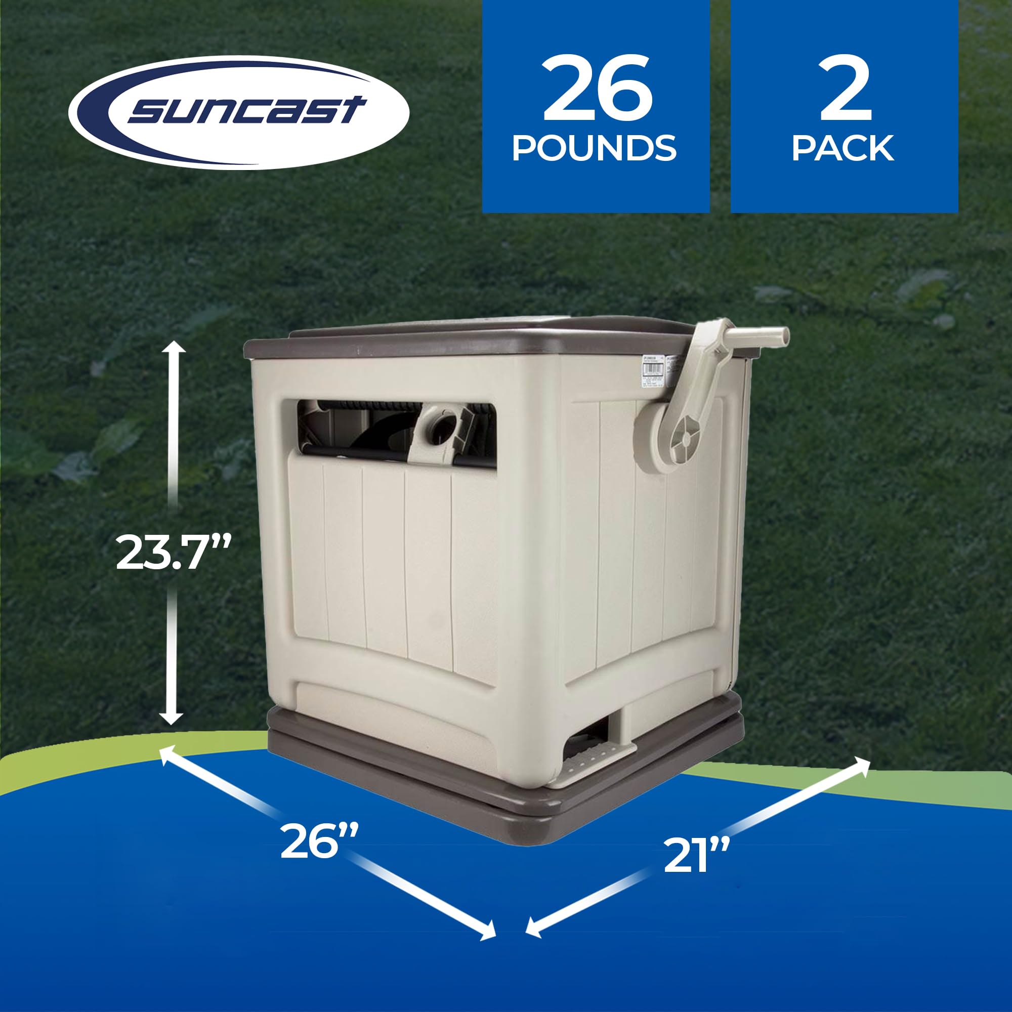 Suncast Swivel Hose Reel Storage Hideaway with Smart Trak Hose Guide & Bin (2 Pack) - Durable Outdoor Garden Water Hose Organizer for Yard, Patio, and Garage Use