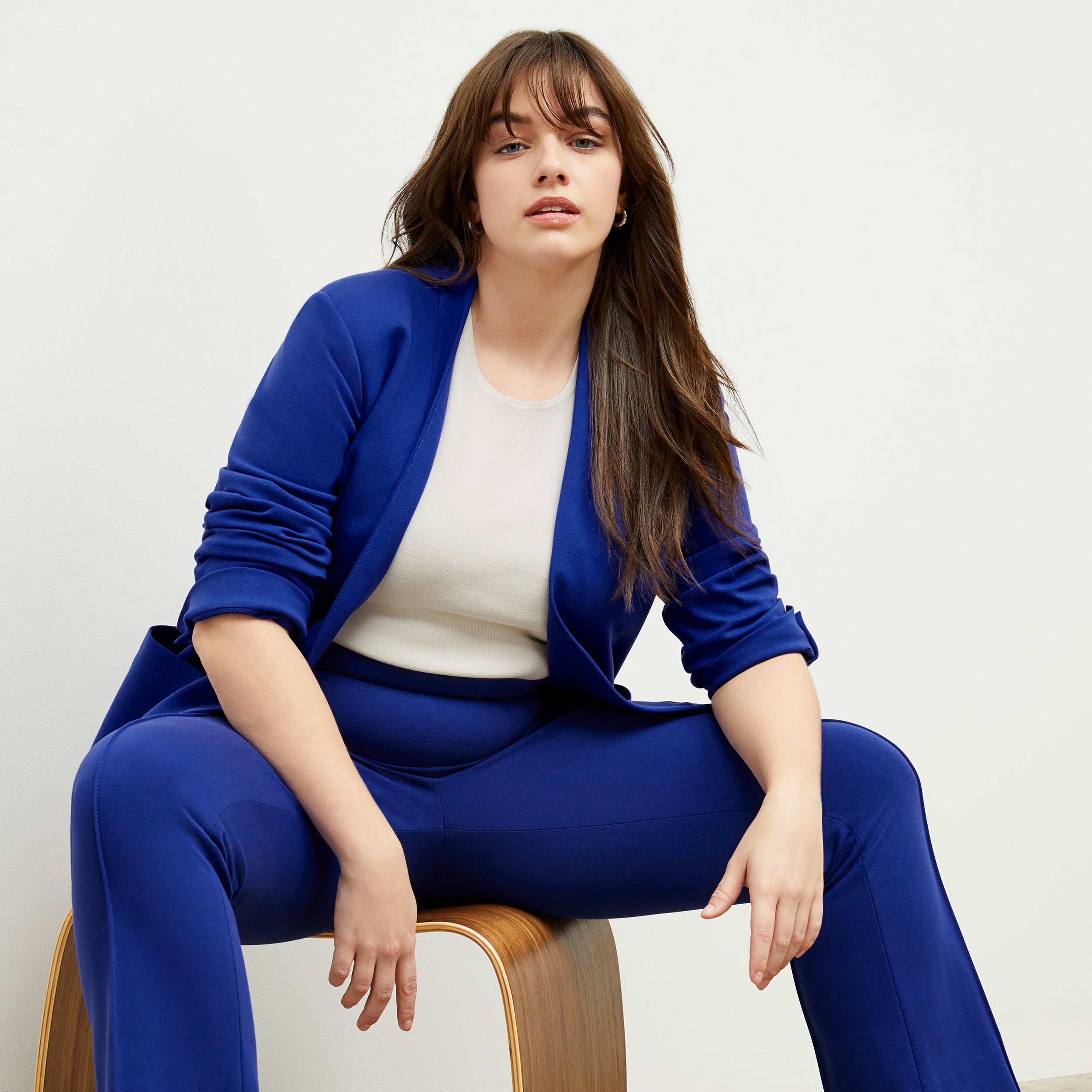 Allyn Kick Flare Pant - Butter Ponte Fabric in Electric Blue | Women's Stretchy Bootcut Pants for Work & Casual Wear