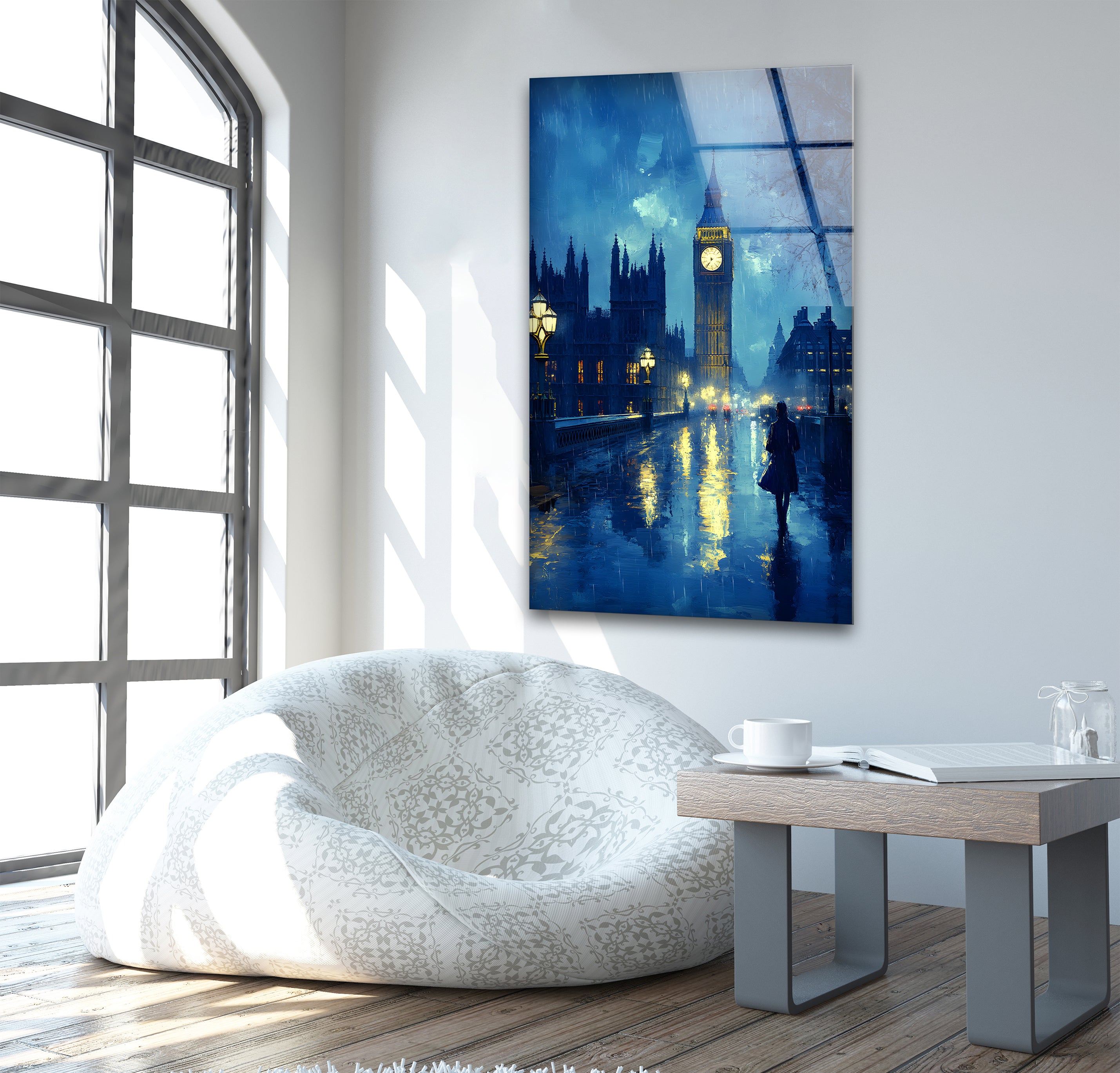 London Rainy Night Glass Wall Art - Elegant Home Decor for Living Room, Bedroom & Office - Perfect Gift for Art Lovers