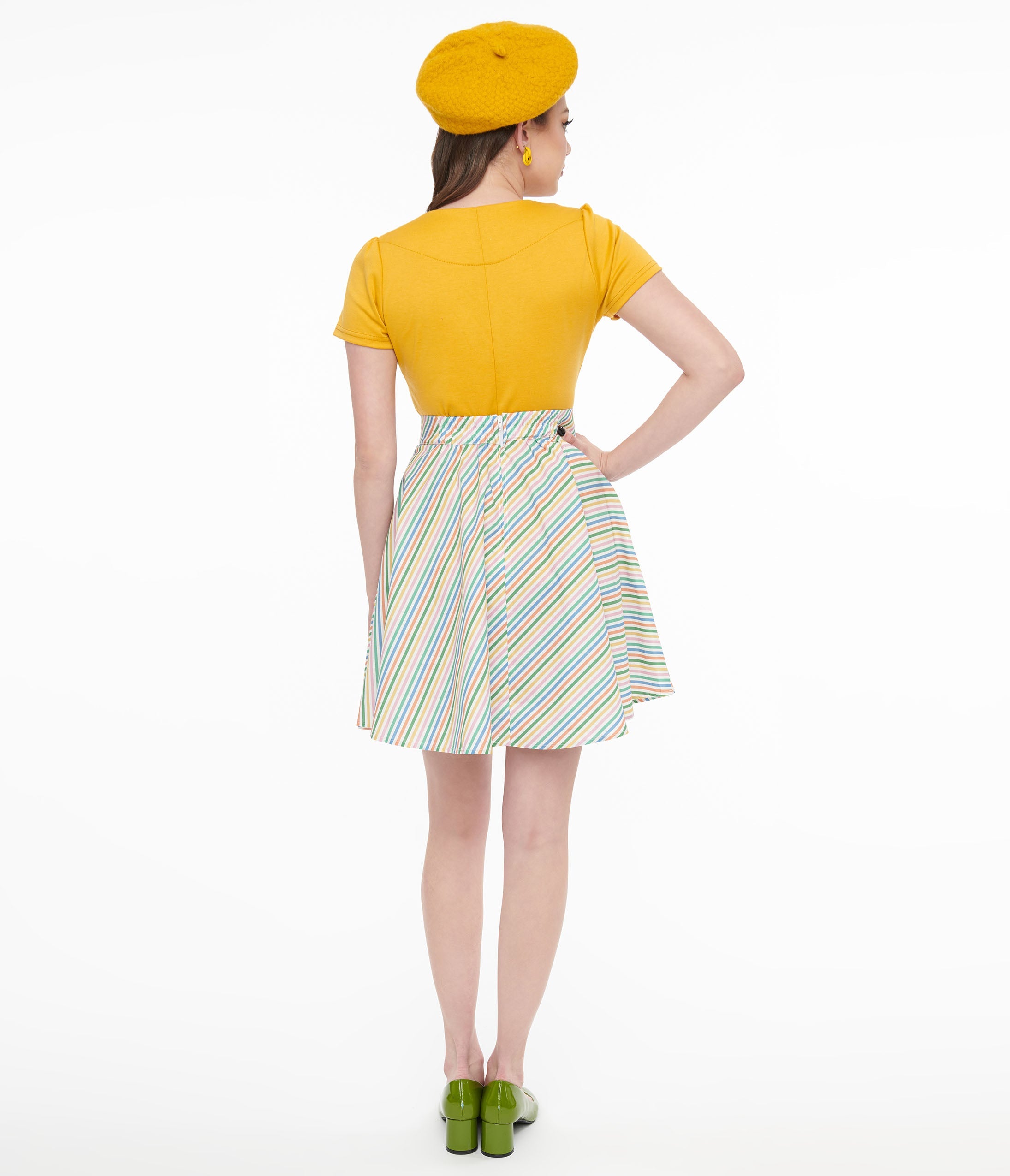 Vintage 1950s Rainbow Diagonal Stripe Skater Skirt - Retro Swing Dance Skirt for Women, Rockabilly Outfit, Pinup Fashion & Costume Party