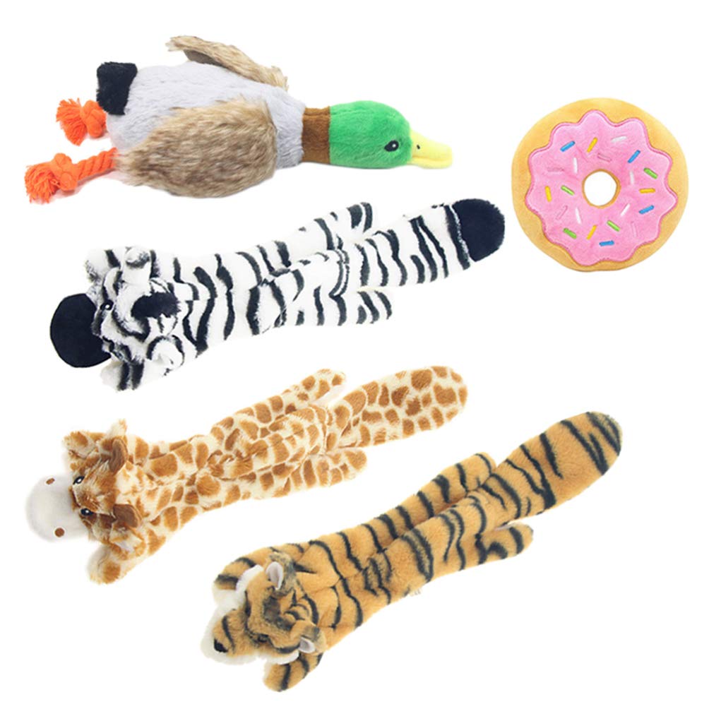 POPETPOP 5Pcs Cat & Dog Chew Toys - Squeaky Plush Teething Toys with Sound for Puppies, Adult Dogs & Cats | Interactive Pet Toys for Dental Care, Anxiety Relief & Playtime Fun
