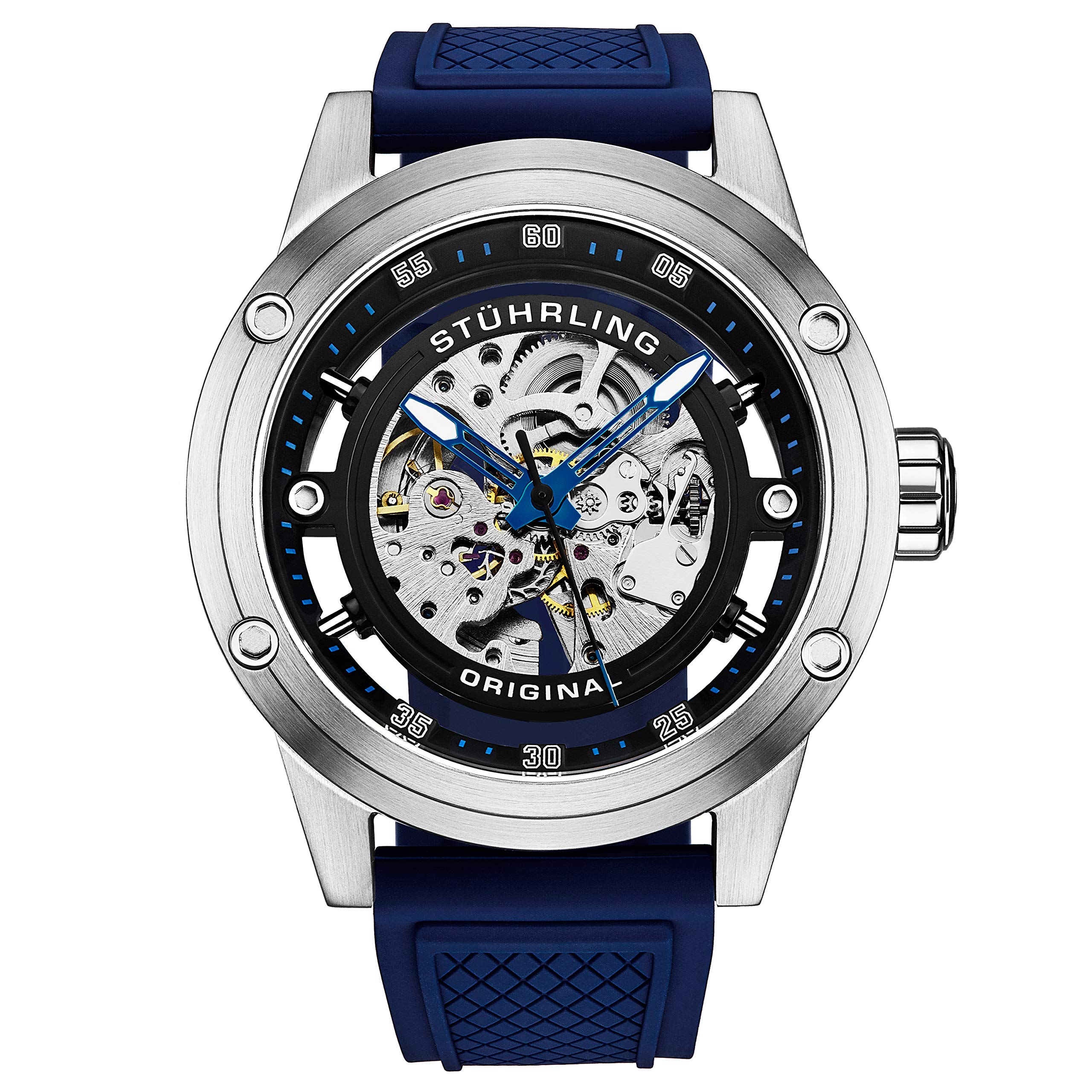 Stuhrling Original Men's Automatic Skeleton Watch - 50mm Stainless Steel Self-Winding Dress Watch with Rubber Strap - Perfect for Business, Formal Events & Everyday Wear