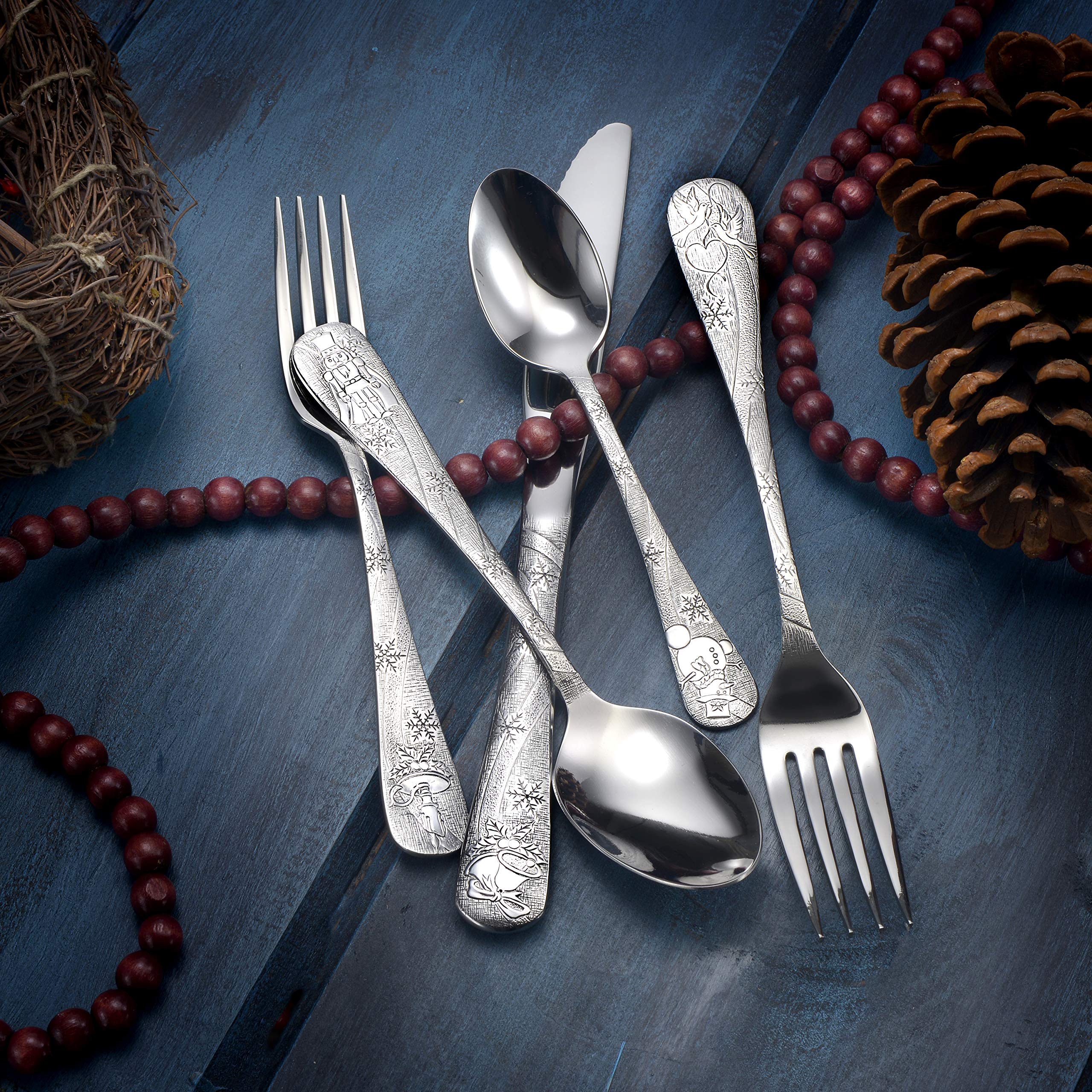 Liberty Tabletop Holidays 45-Piece Flatware Set - Service for 8 - Stainless Steel Cutlery Set with Knives, Forks & Spoons - Made in USA - Perfect for Thanksgiving, Christmas & Holiday Dinner Parties