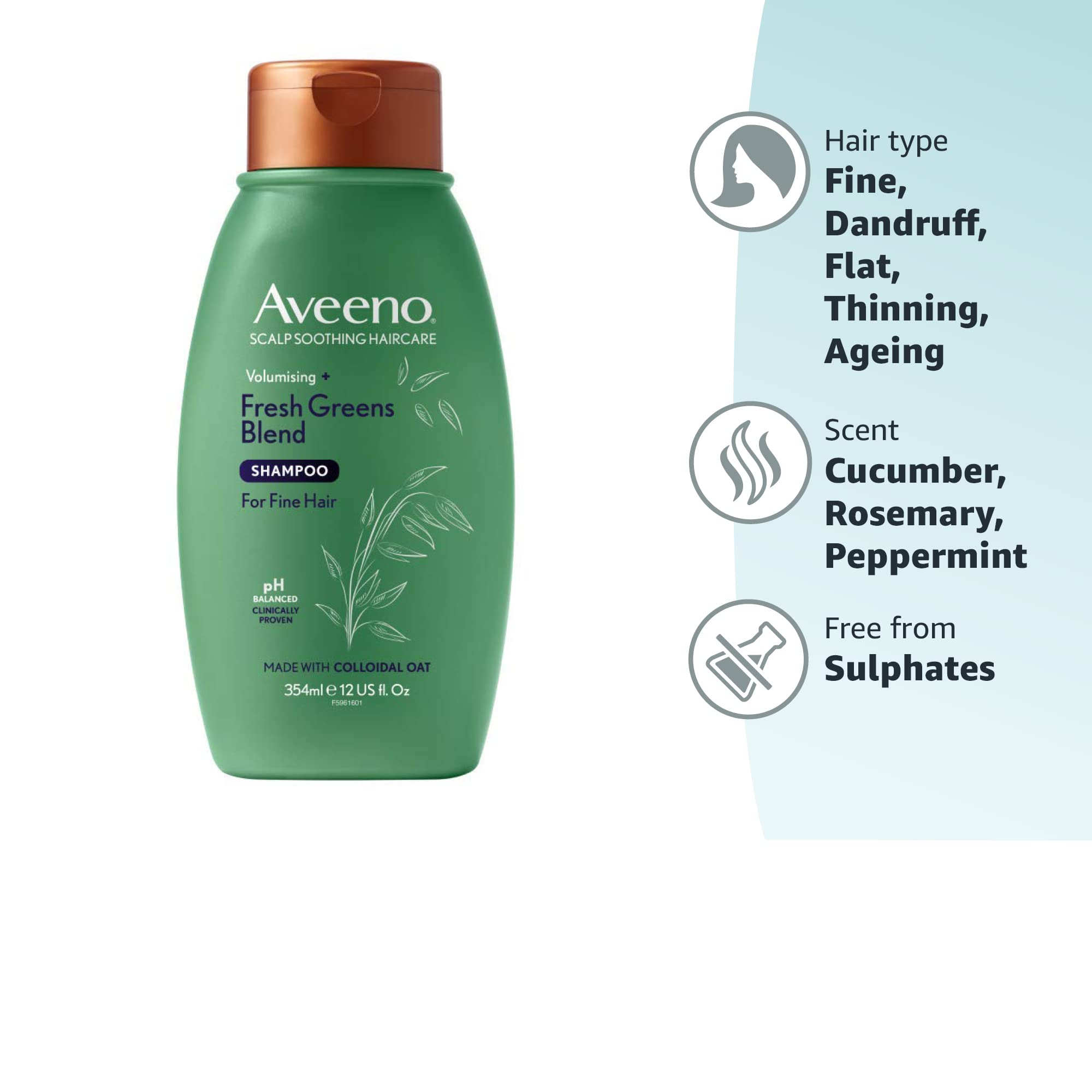 Aveeno Soothing & Volumizing Shampoo for Fine Hair - 12oz (354ml) | Gentle Cleansing & Hair Thickening Formula | Perfect for Daily Use & Sensitive Scalp Care